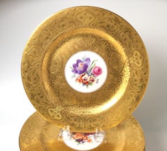 Set of 12 Porcelain Gold Encrusted German Service Plates
