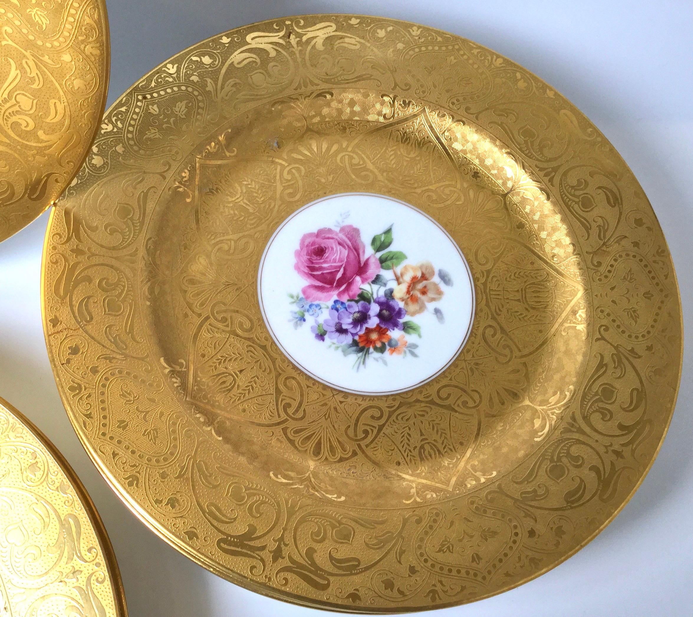 Set of 12 Porcelain Gold Encrusted German Service Plates 5