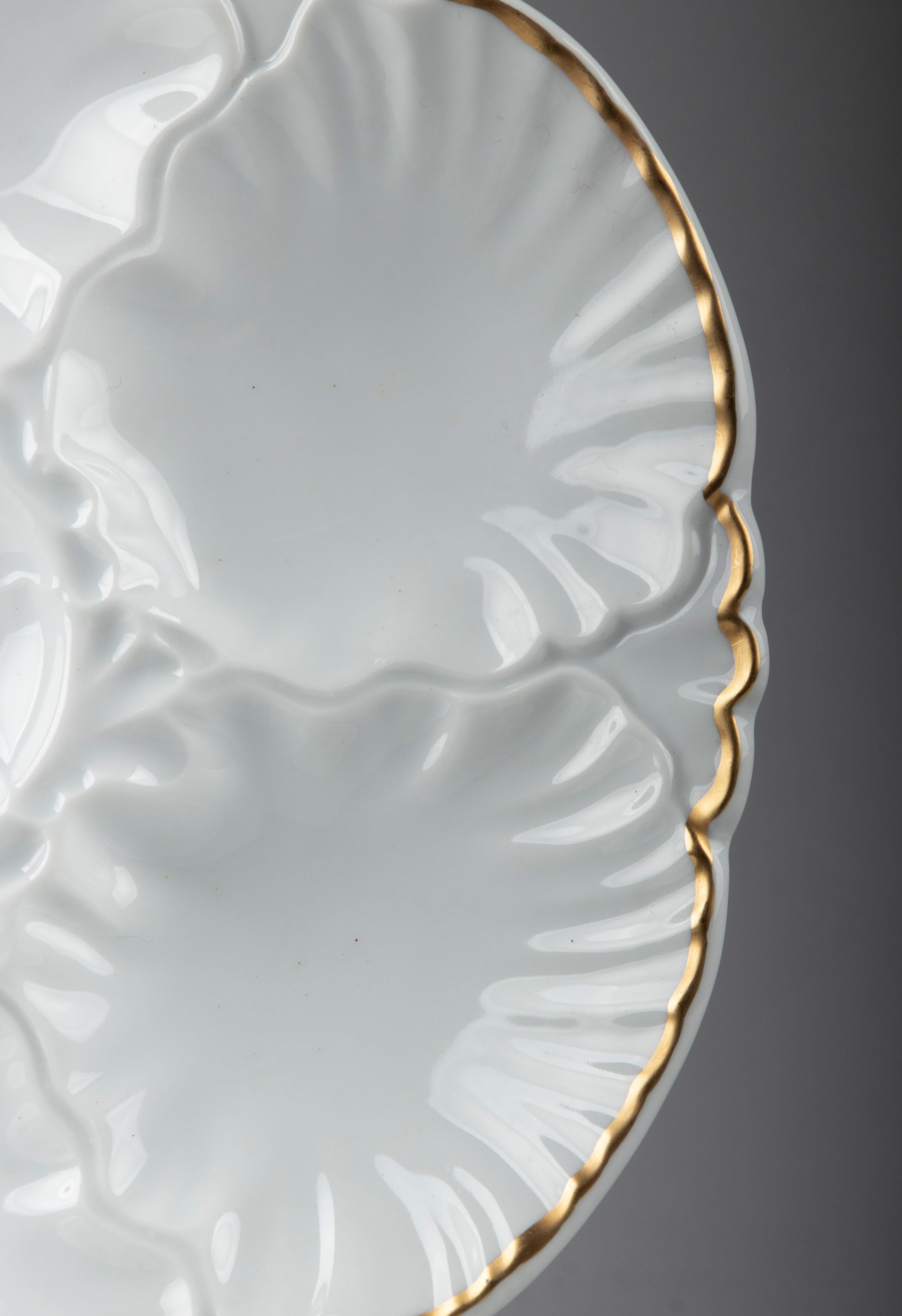 Belgian Set of 12 Porcelain Oysterplates Made by Cerabel