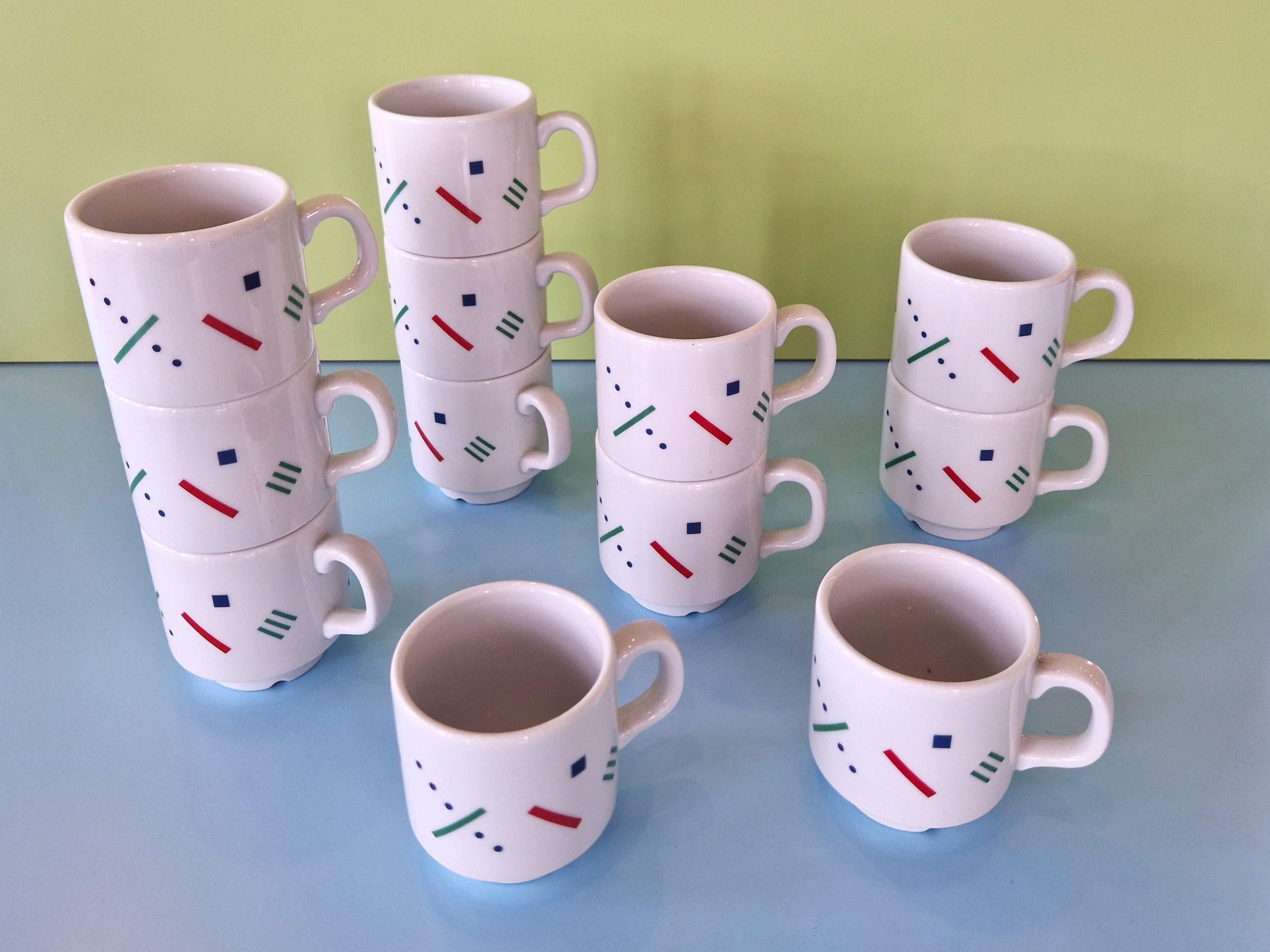 Dutch Set of 12 Postmodern Memphis cups by Royal Mosa Maastricht, The Netherlands 1980 For Sale