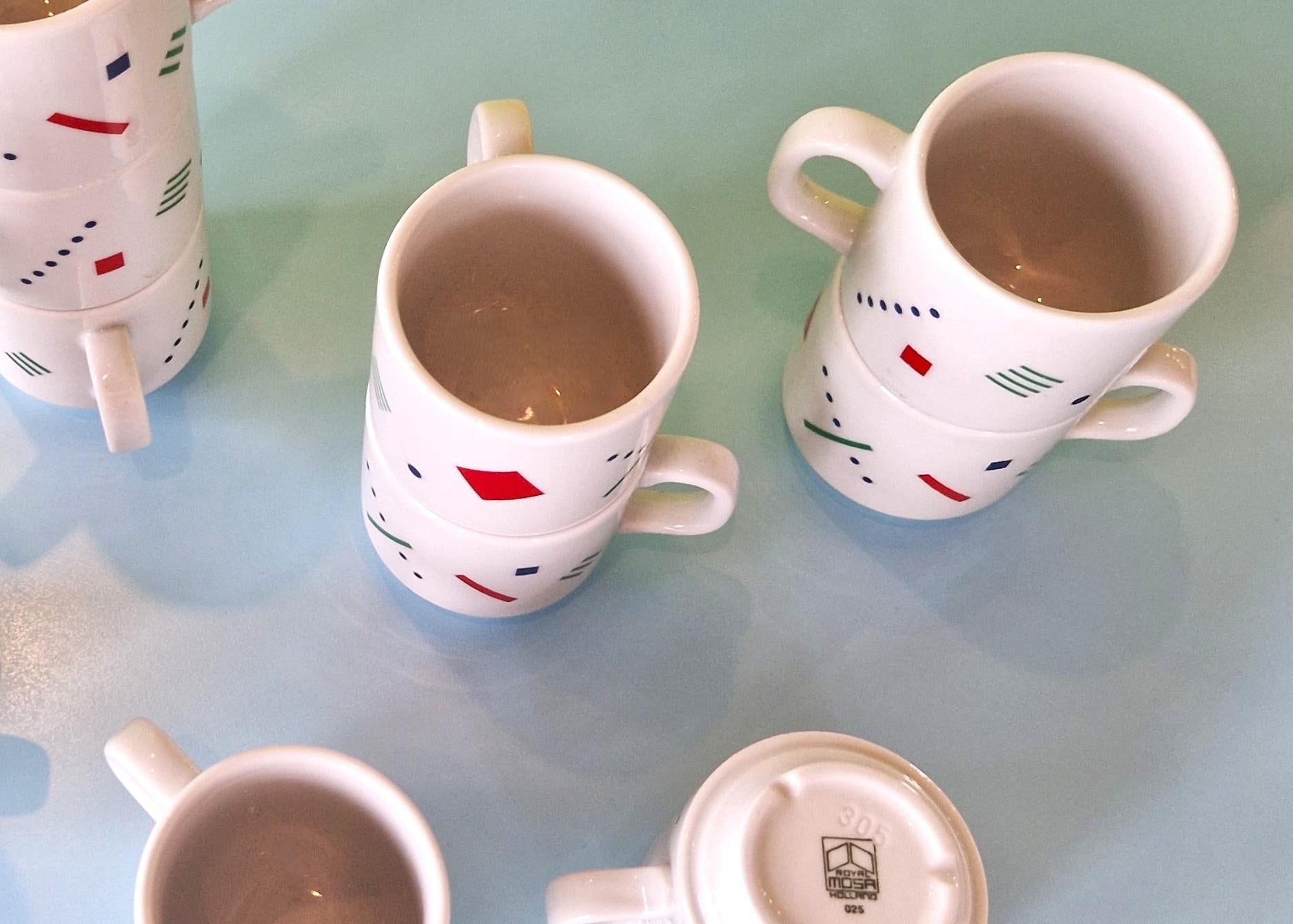 Set of 12 Postmodern Memphis cups by Royal Mosa Maastricht, The Netherlands 1980 In Good Condition For Sale In Steenwijk, NL