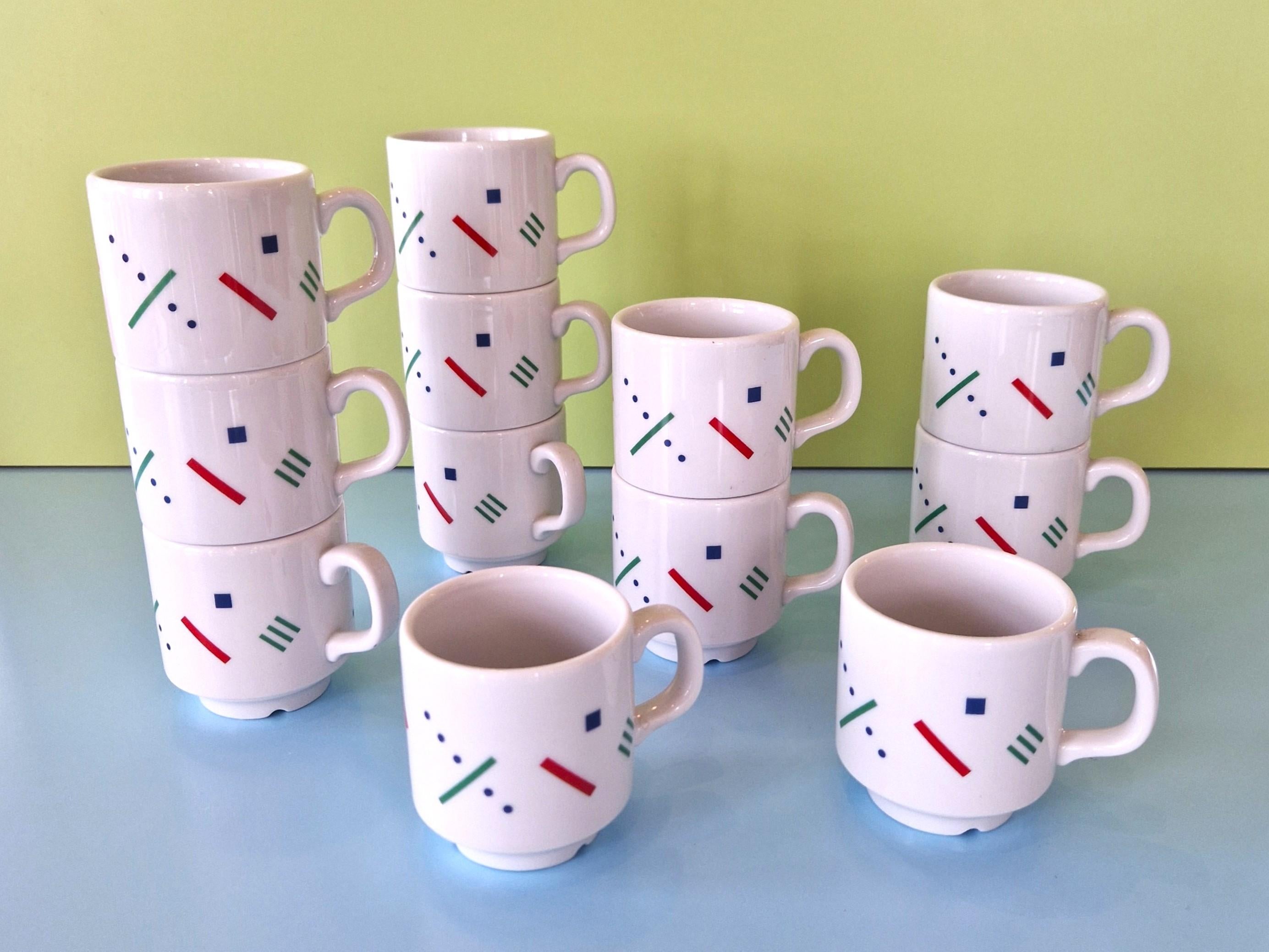 Late 20th Century Set of 12 Postmodern Memphis cups by Royal Mosa Maastricht, The Netherlands 1980 For Sale