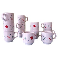 Set of 12 Postmodern Memphis cups by Royal Mosa Maastricht, The Netherlands 1980