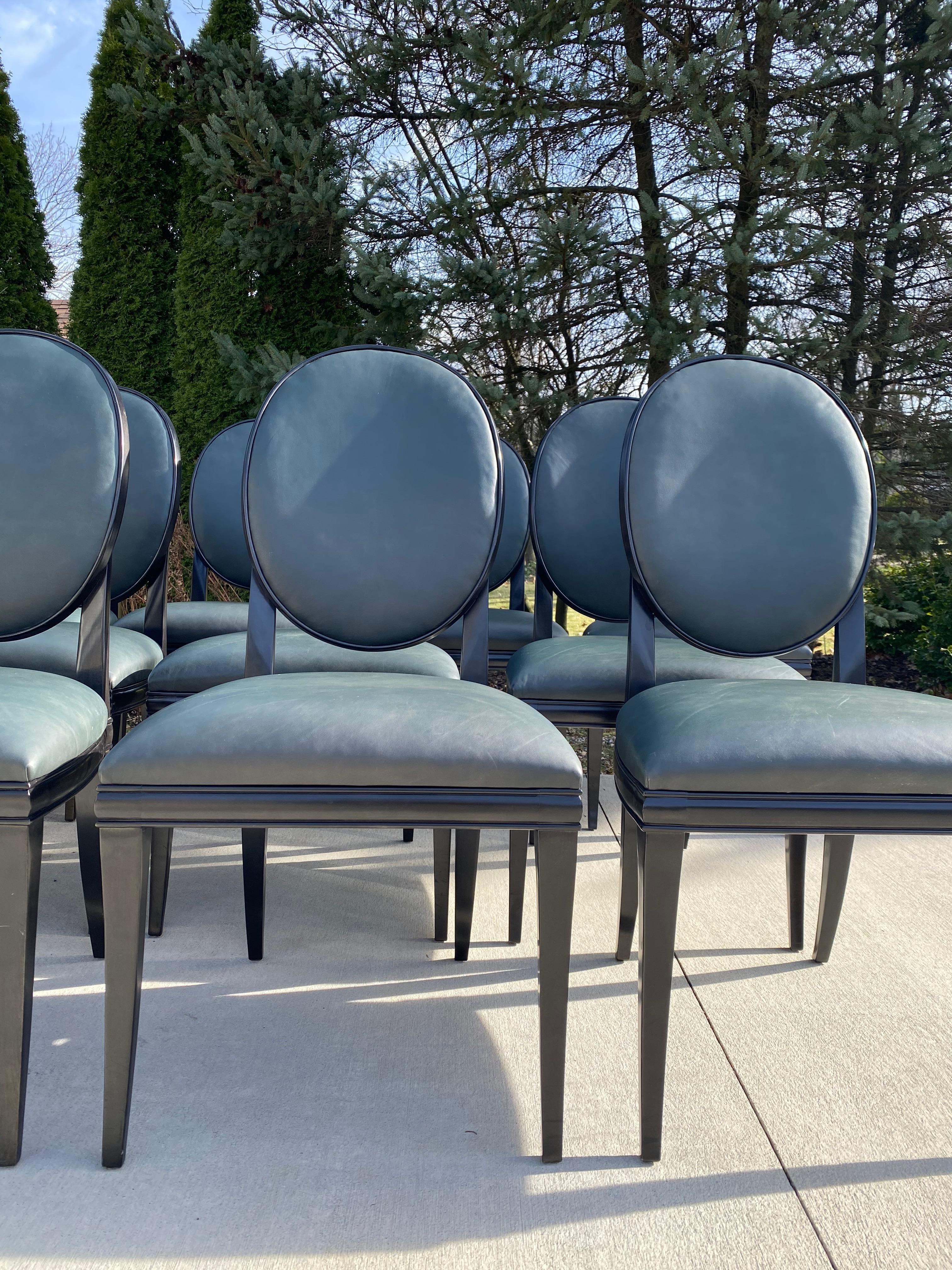 20th Century Set of 12 Randolph and Hein Dining Chairs in Black Lacquer