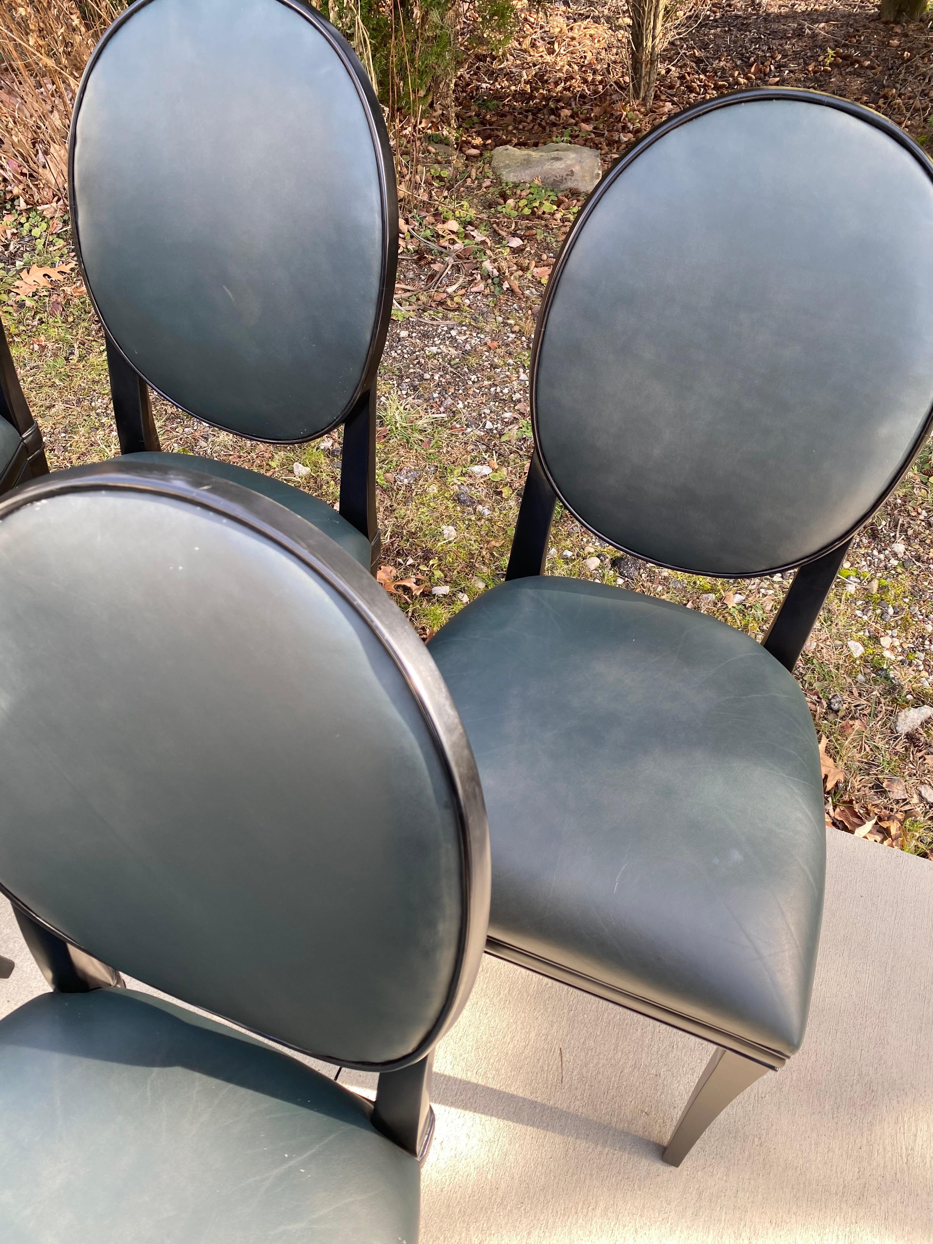 Leather Set of 12 Randolph and Hein Dining Chairs in Black Lacquer