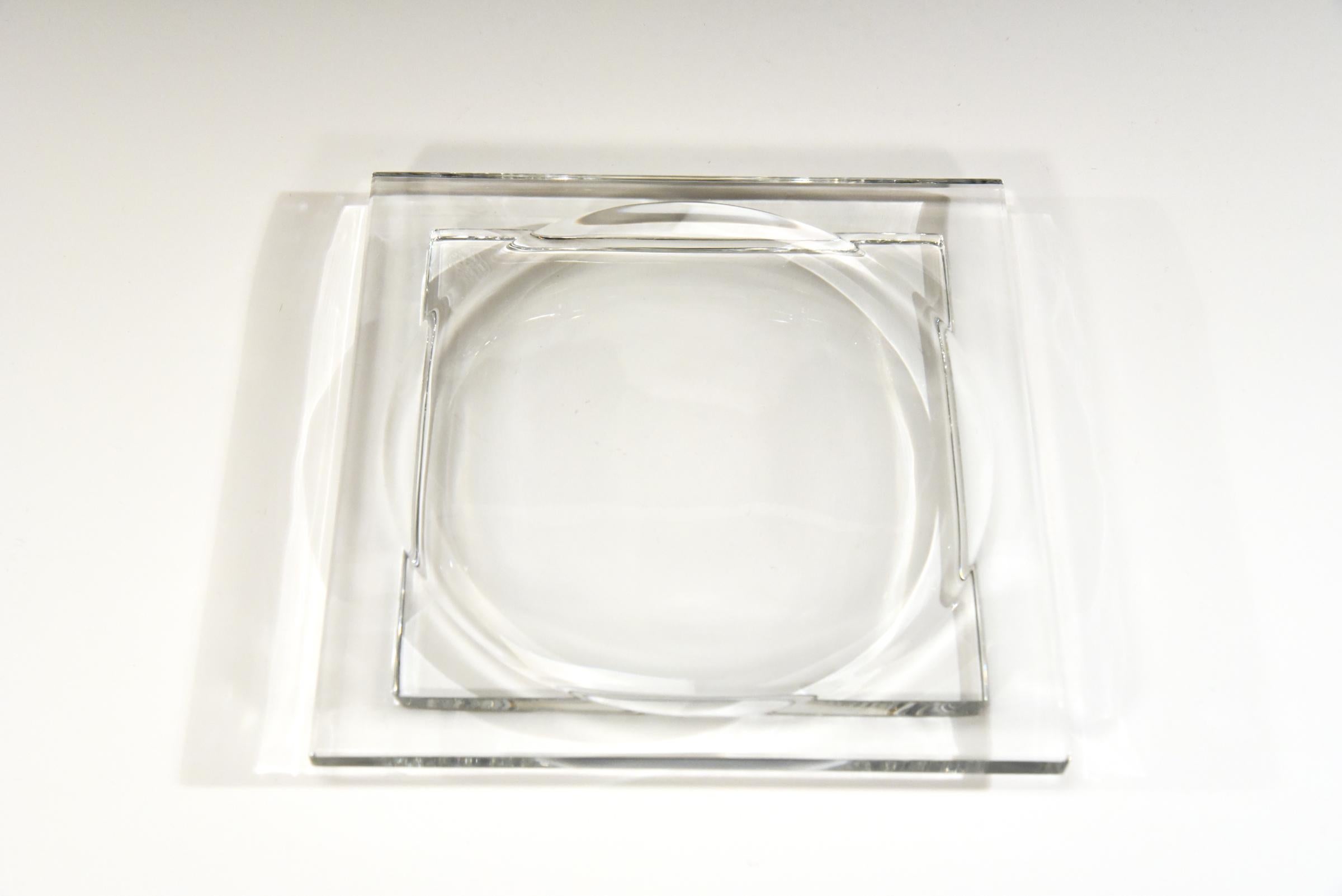 Mid-20th Century Set of 12 Rare Signed Baccarat Square Art Deco Crystal Dessert Plates