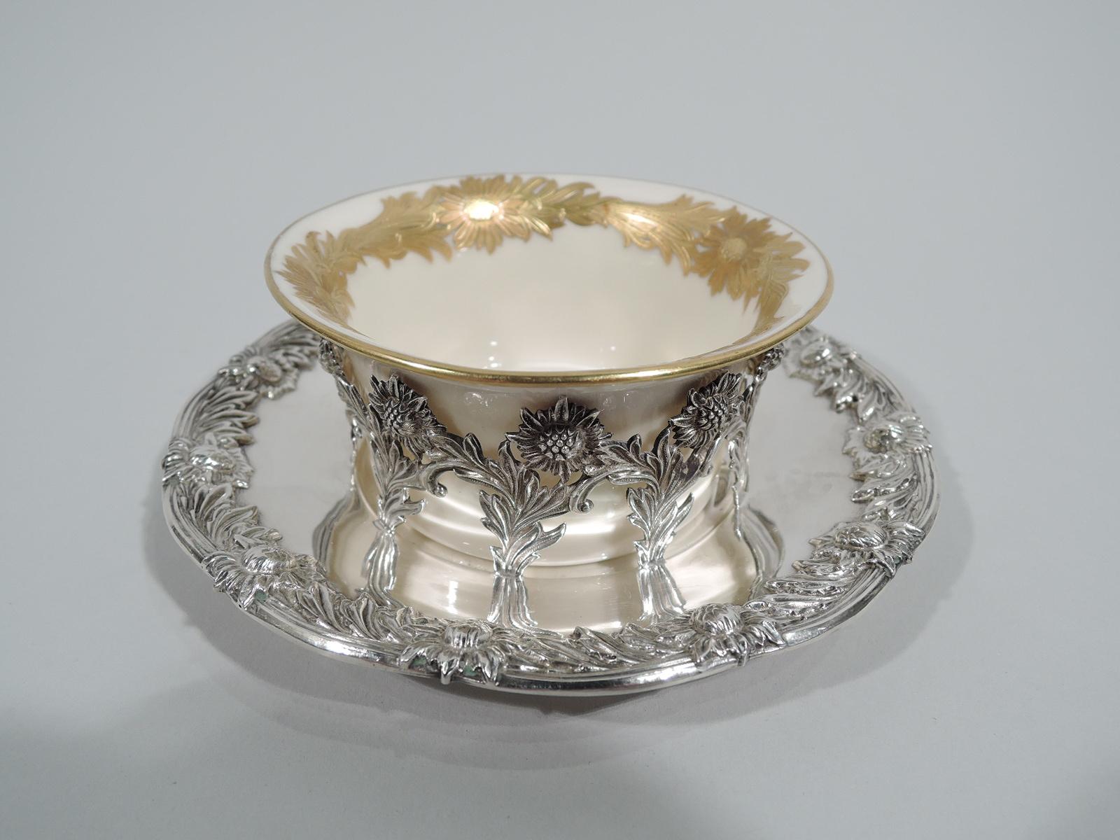 Early 20th Century Set of 12 Rare Tiffany Chrysanthemum Bouillon Cups and Original Lenox Inserts