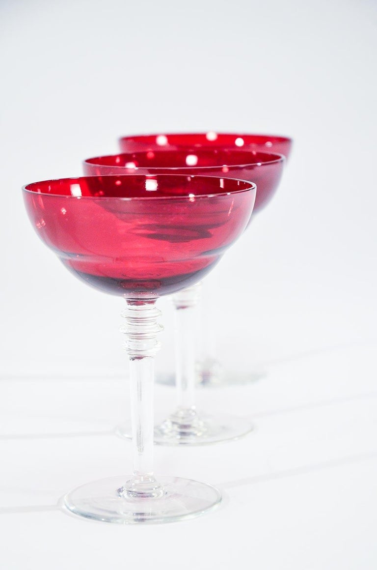Set of 12 Red Art Deco Style Large Champagne Coupes / Martini Goblets ...