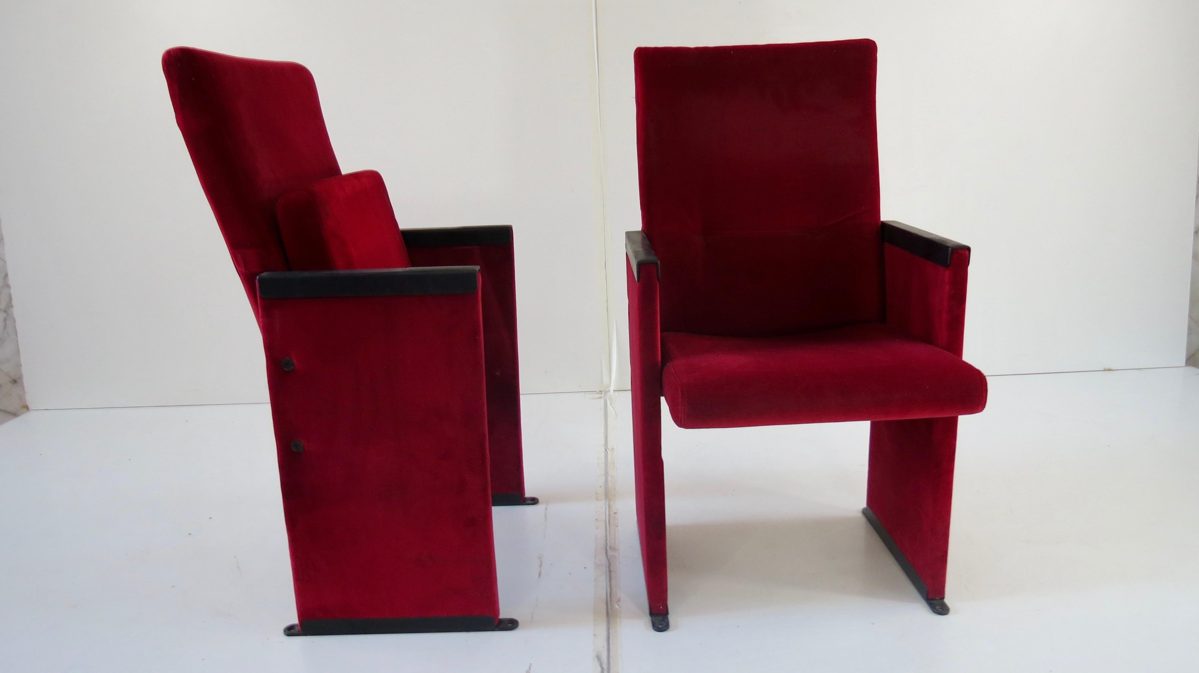 Set of 12 Red Velvet Carlo Scarpa Theatre Chairs, from the Auditorium Roma, 1960 5