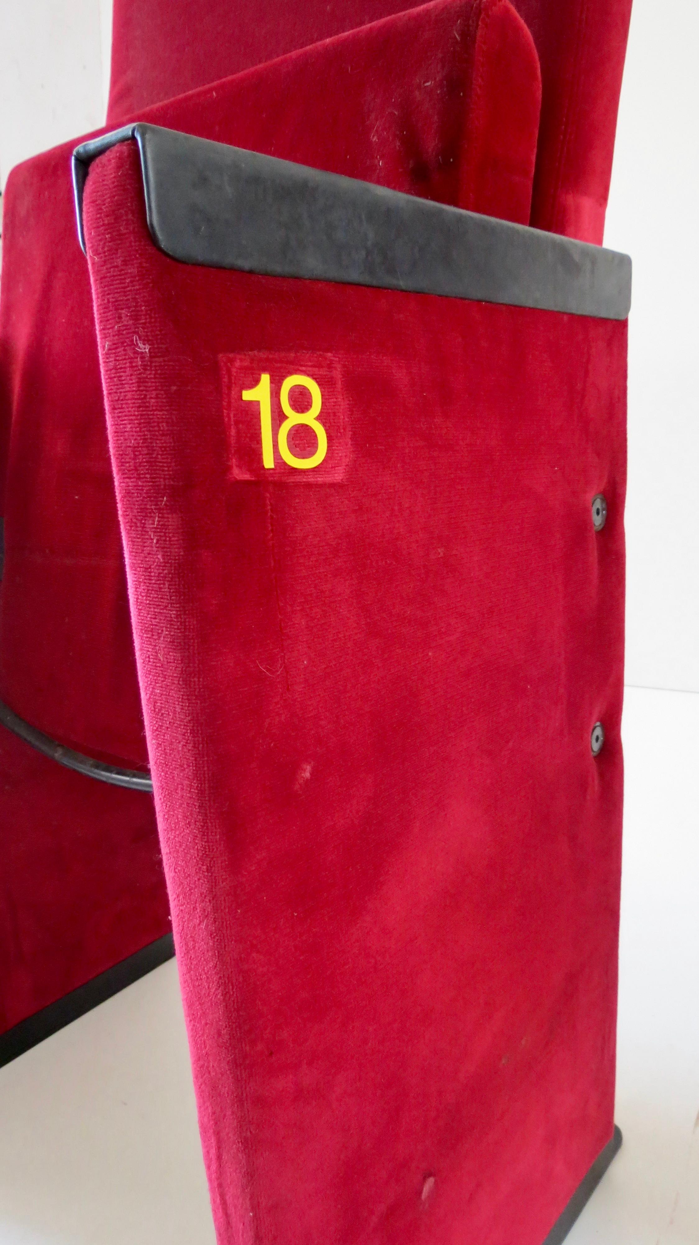 Set of 12 Red Velvet Carlo Scarpa Theatre Chairs, from the Auditorium Roma, 1960 10