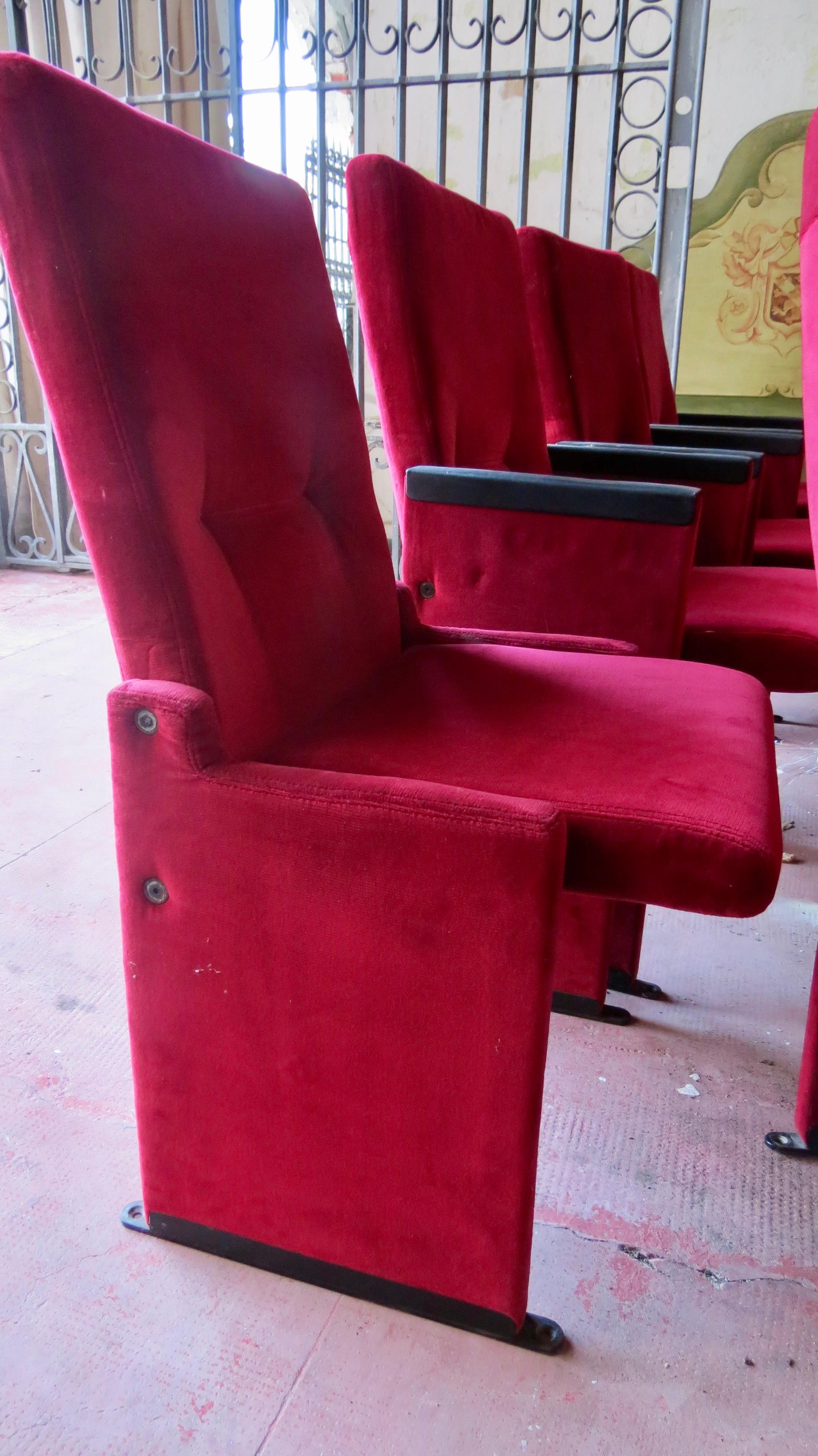 Set of 12 Red Velvet Carlo Scarpa Theatre Chairs, from the Auditorium Roma, 1960 12