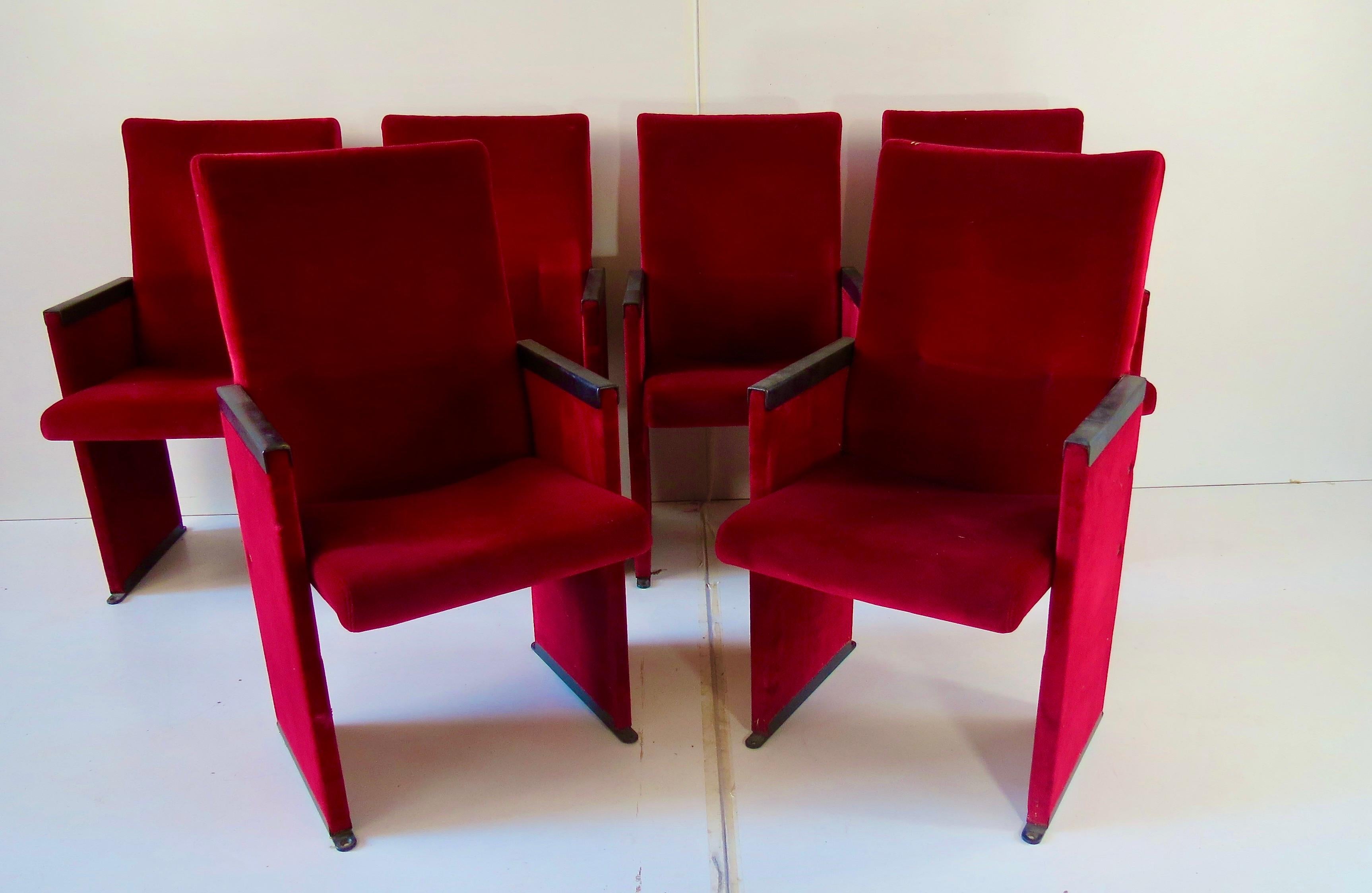 Italian Set of 12 Red Velvet Carlo Scarpa Theatre Chairs, from the Auditorium Roma, 1960