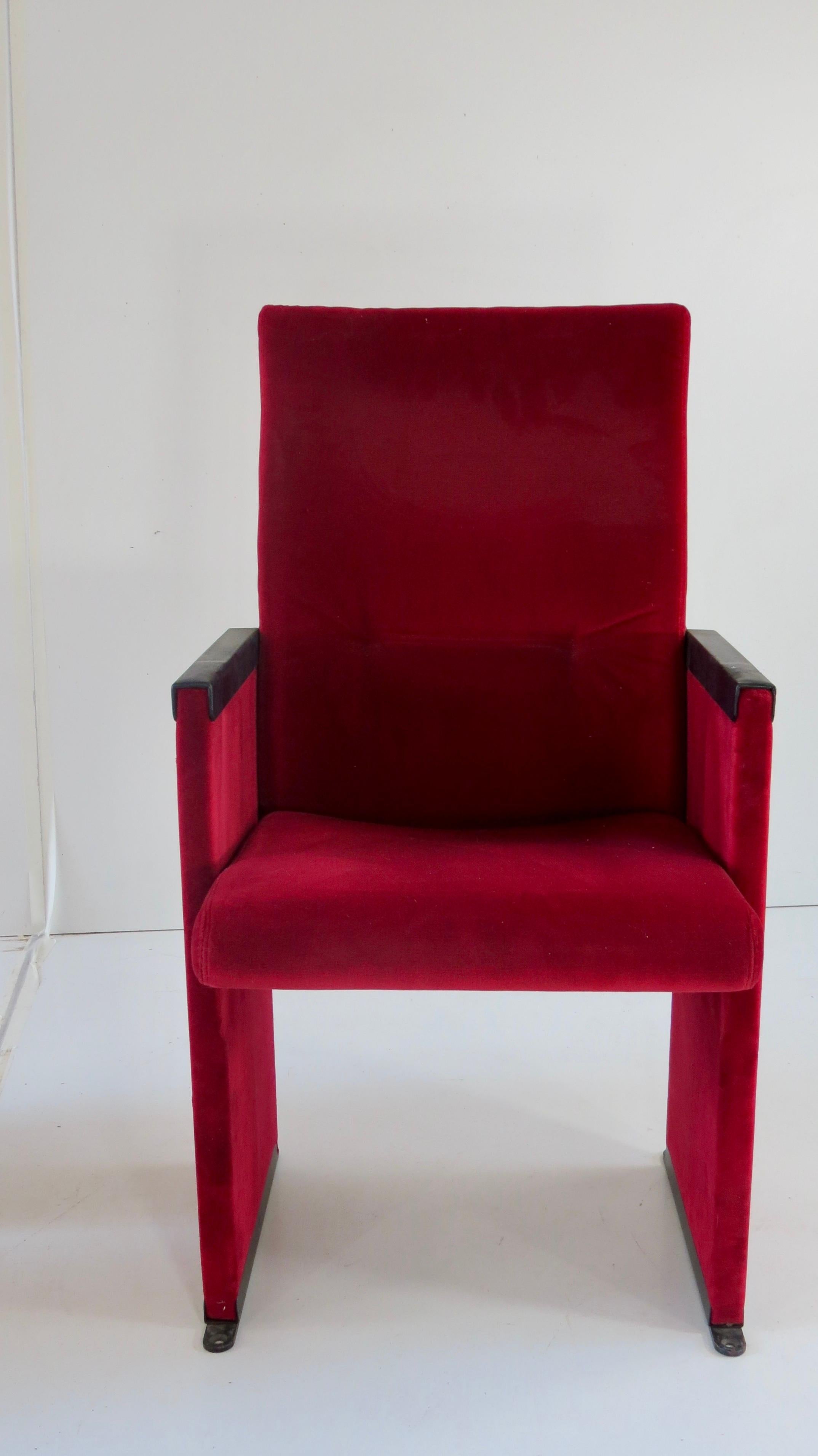 Metal Set of 12 Red Velvet Carlo Scarpa Theatre Chairs, from the Auditorium Roma, 1960 For Sale