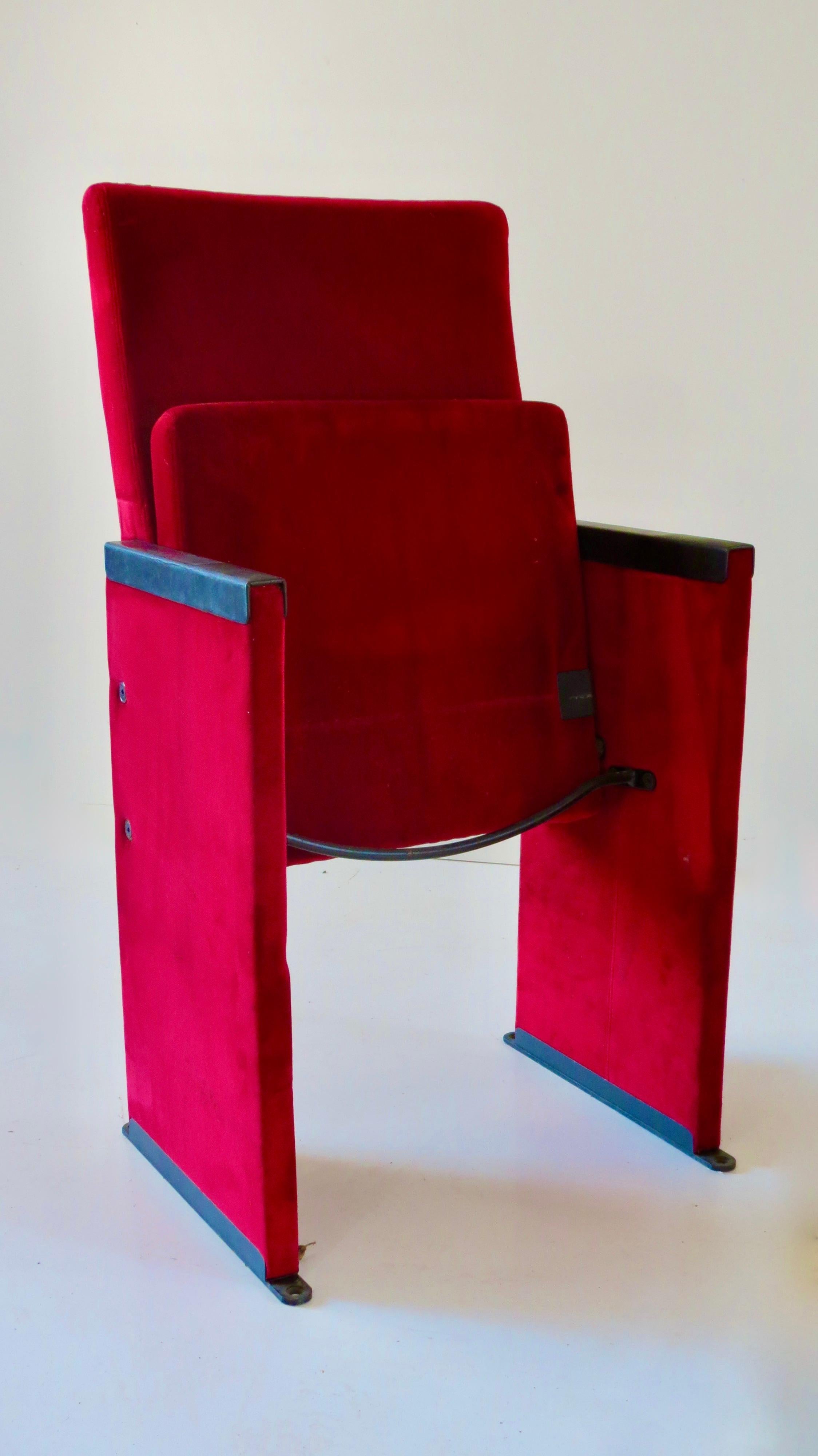 Set of 12 Red Velvet Carlo Scarpa Theatre Chairs, from the Auditorium Roma, 1960 1