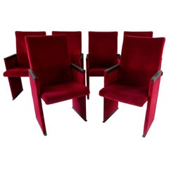 Set of 12 Red Velvet Carlo Scarpa Theatre Chairs, from the Auditorium Roma, 1960