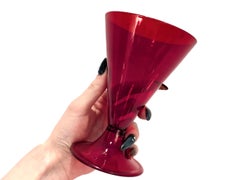 Set of 12 Red Venetian / Murano Glass Salviati Attributed Wine Goblets or Cups