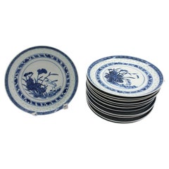 Set of 12 Rice Ware Dessert or Salad Plates, Chinese Export, circa 1900-1925