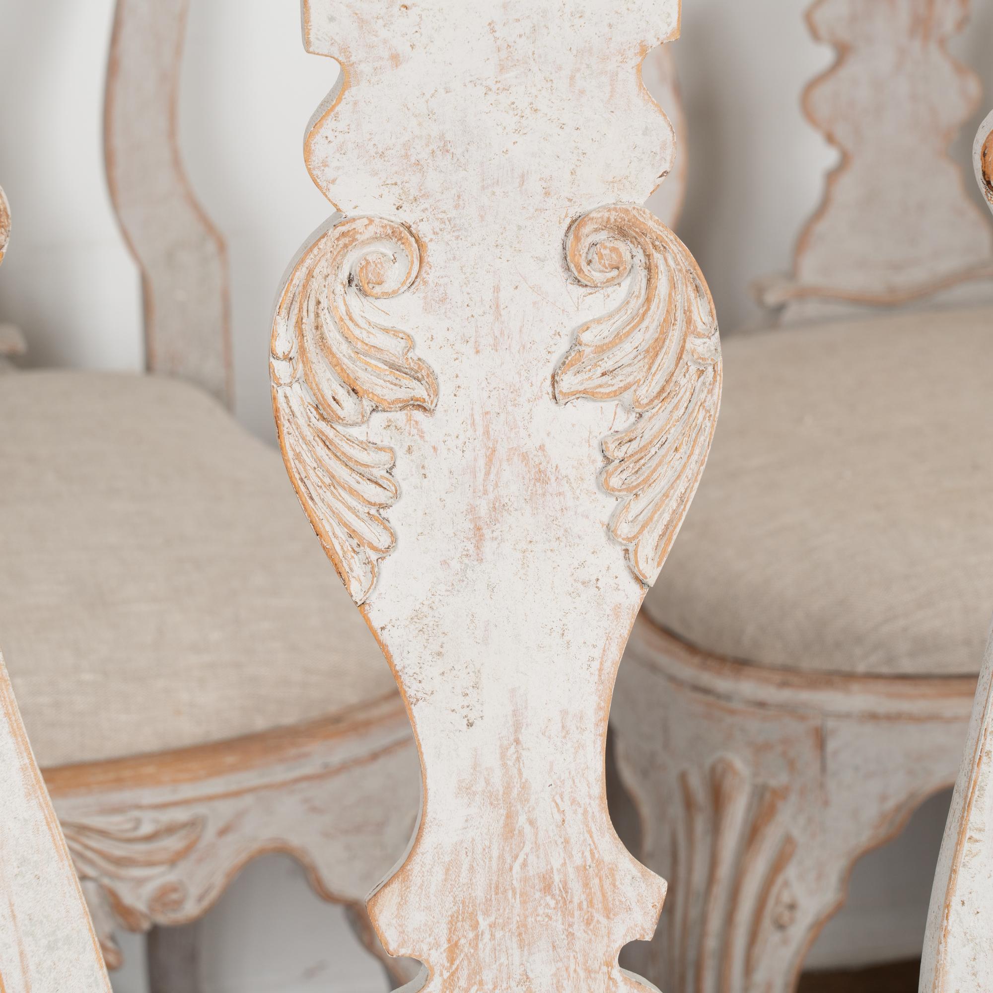 Linen Set of 12 Rococo Swedish Dining Chairs, circa 1900 For Sale