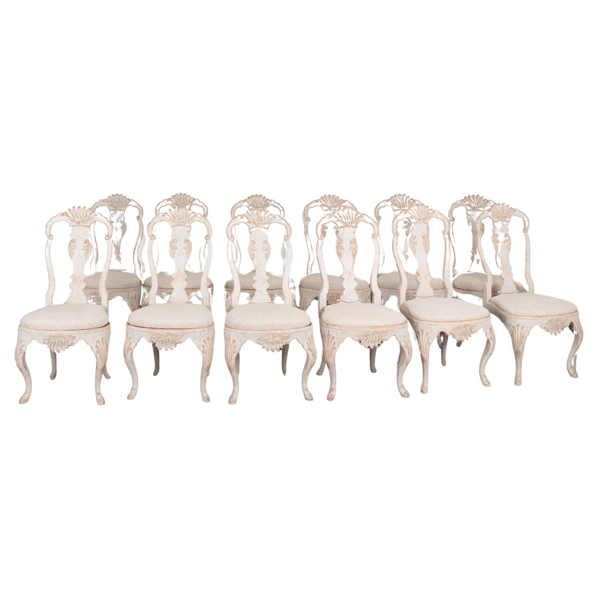 Set of 12 Rococo Swedish Dining Chairs, circa 1900 For Sale