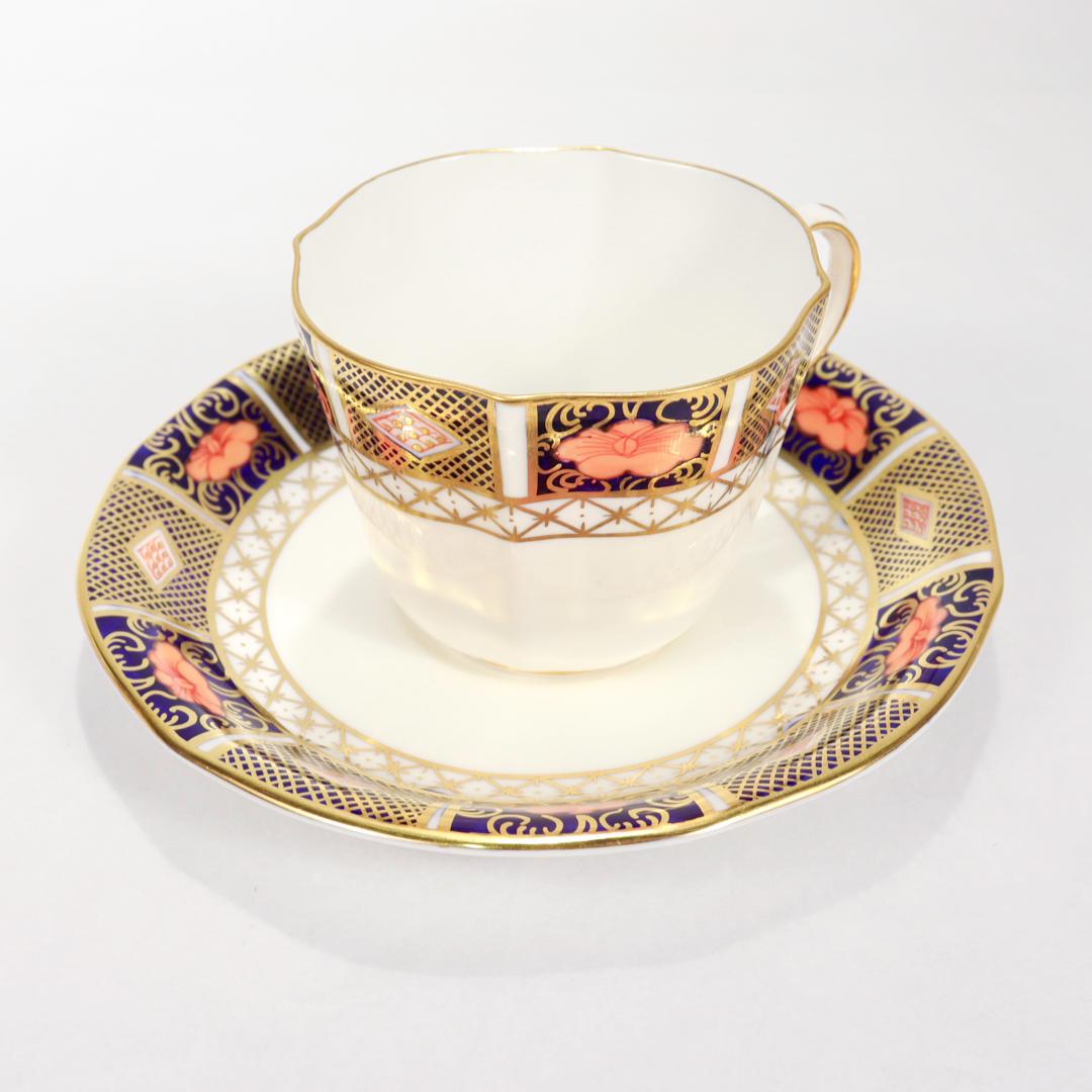Set of 12 Royal Crown Derby Porcelain Border Imari Pattern 8450 Cups & Saucers For Sale 6