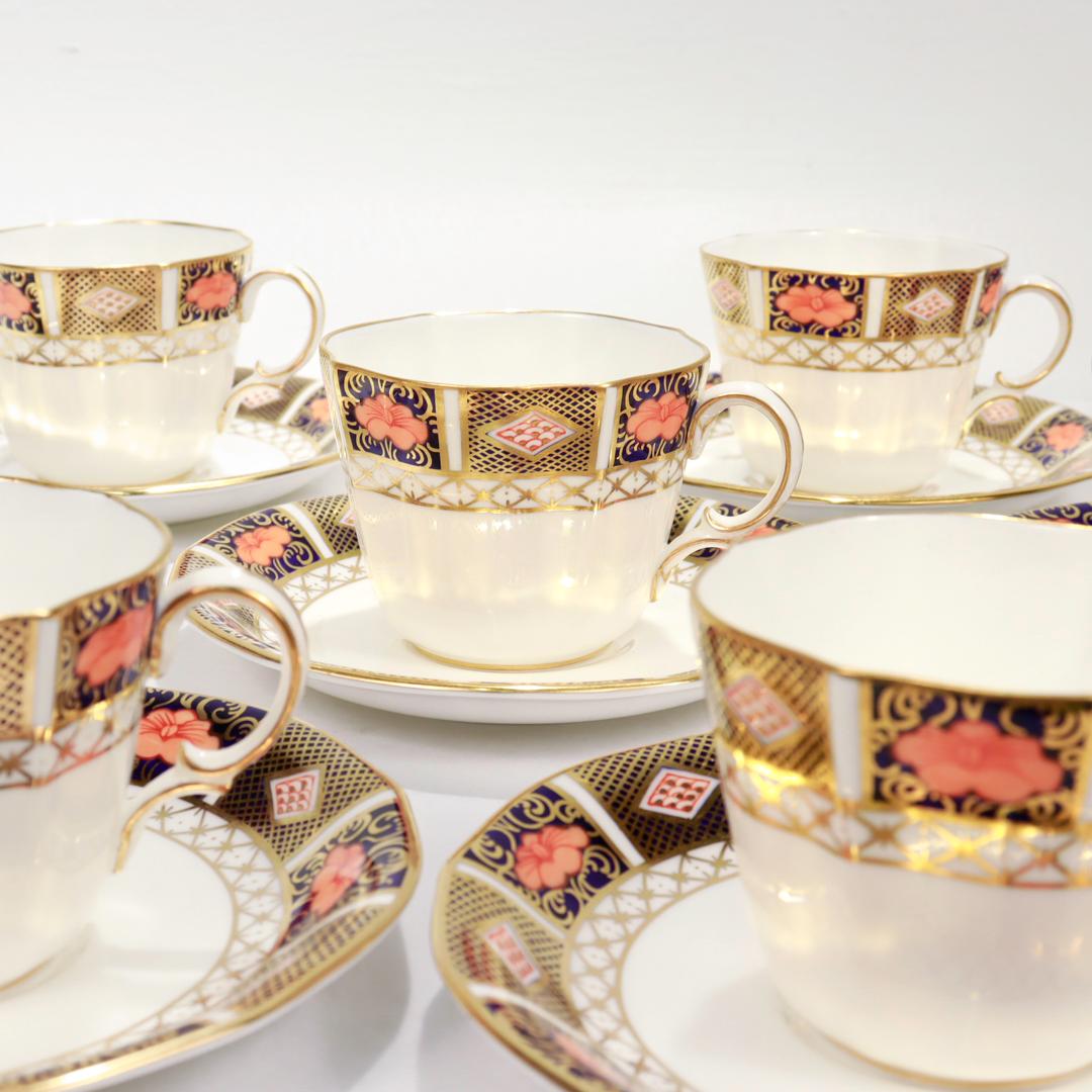 Set of 12 Royal Crown Derby Porcelain Border Imari Pattern 8450 Cups & Saucers For Sale 1