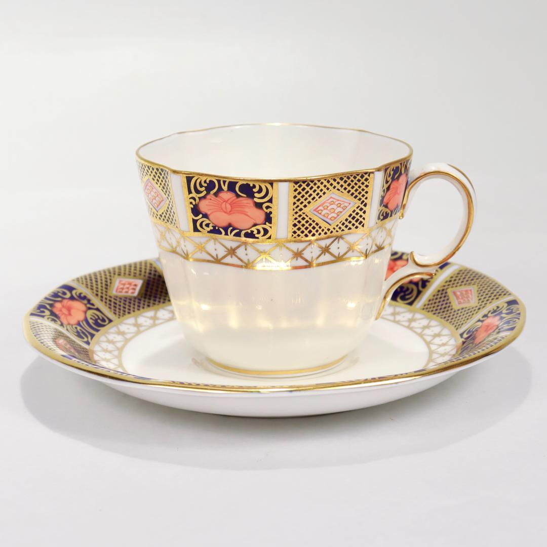Set of 12 Royal Crown Derby Porcelain Border Imari Pattern 8450 Cups & Saucers For Sale 2