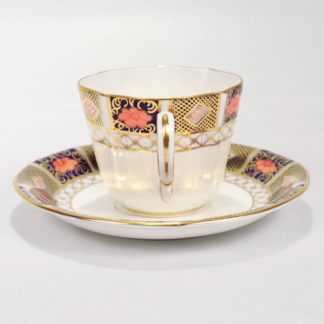 Set of 12 Royal Crown Derby Porcelain Border Imari Pattern 8450 Cups & Saucers For Sale 2