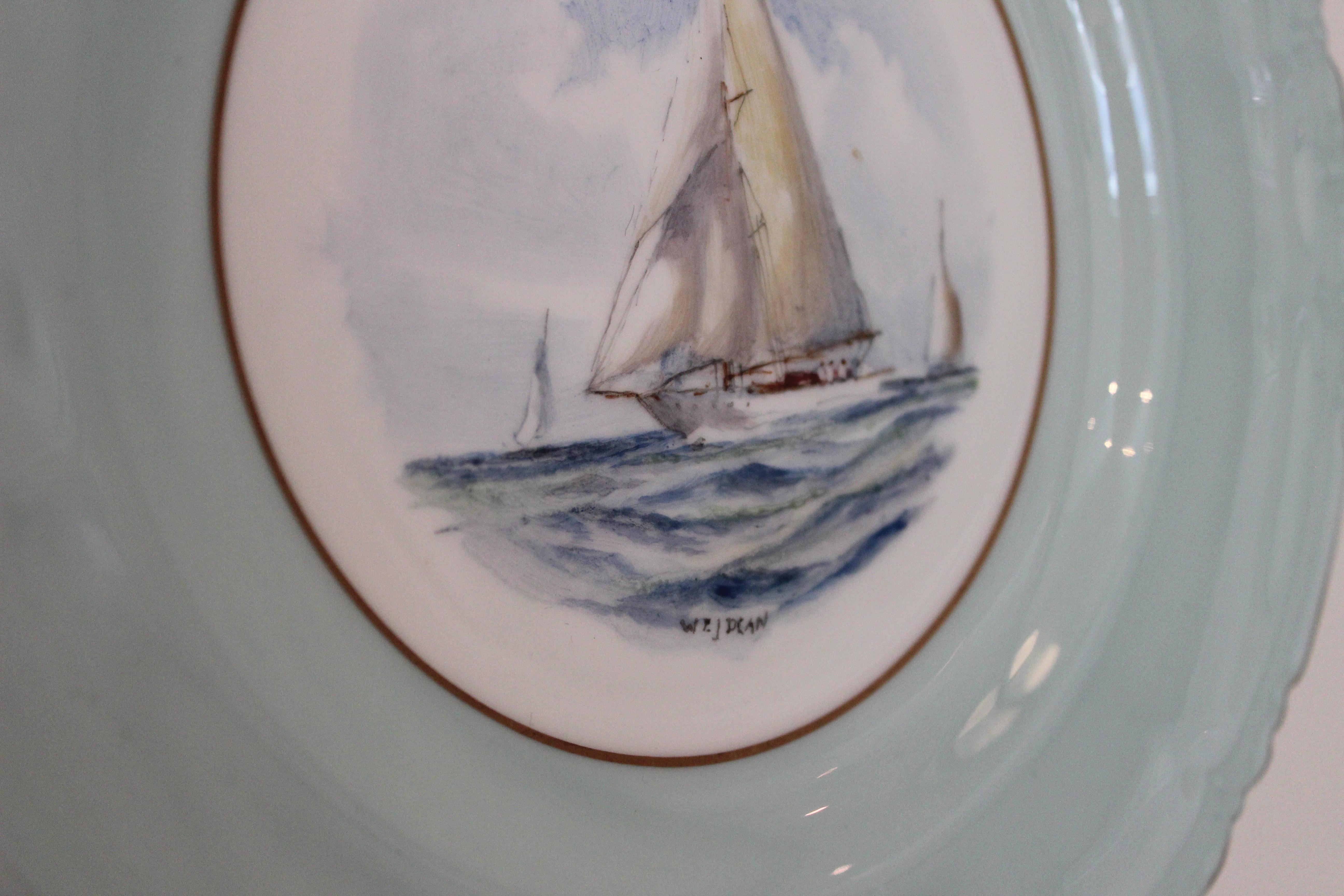 20th Century Set of 12 Royal Crown Derby Porcelain Plates with Yachting Scenes