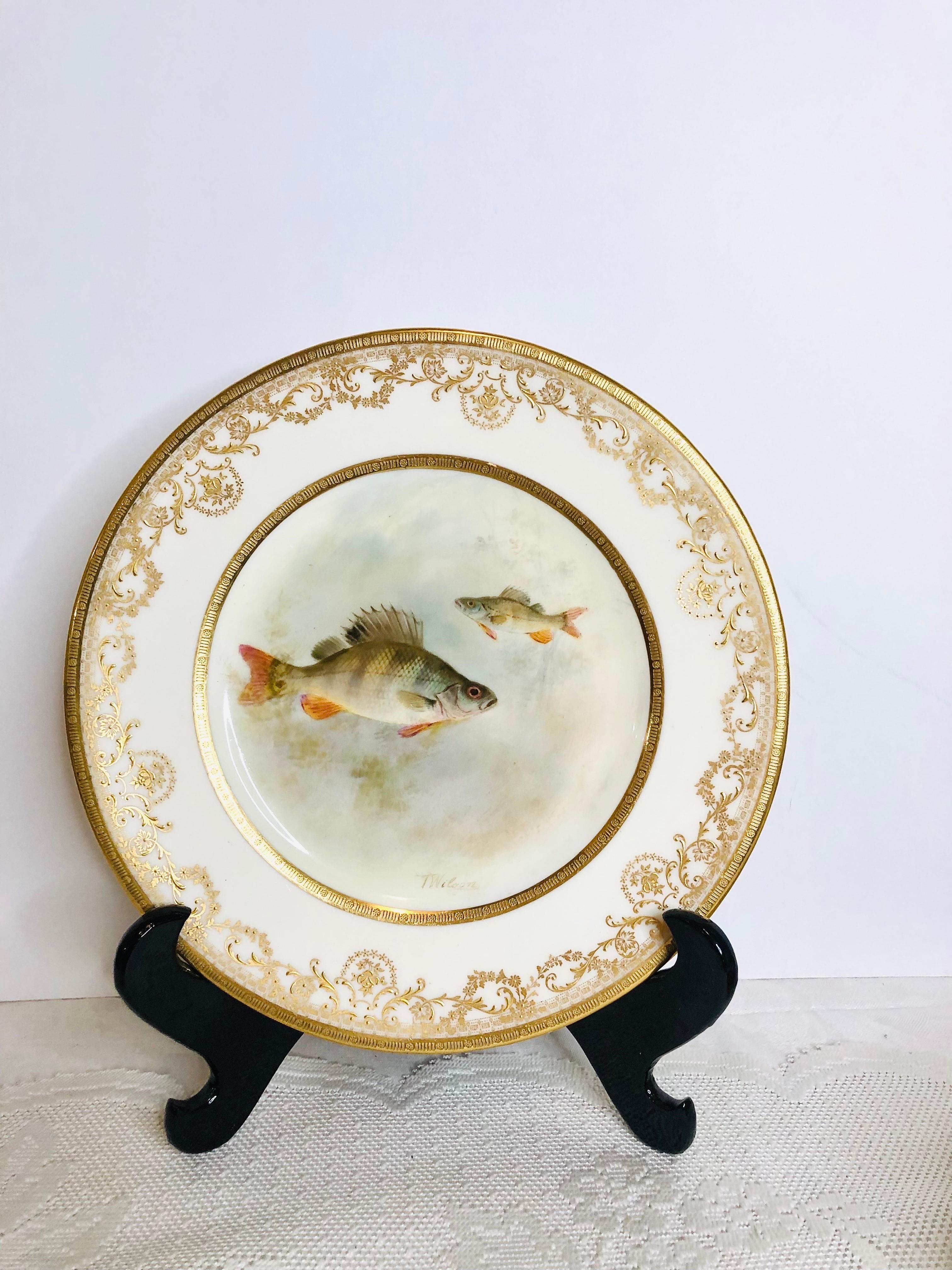 Set of 12 Royal Doulton Fish Plates Each Hand Painted with Different Fish  In Good Condition In Boston, MA