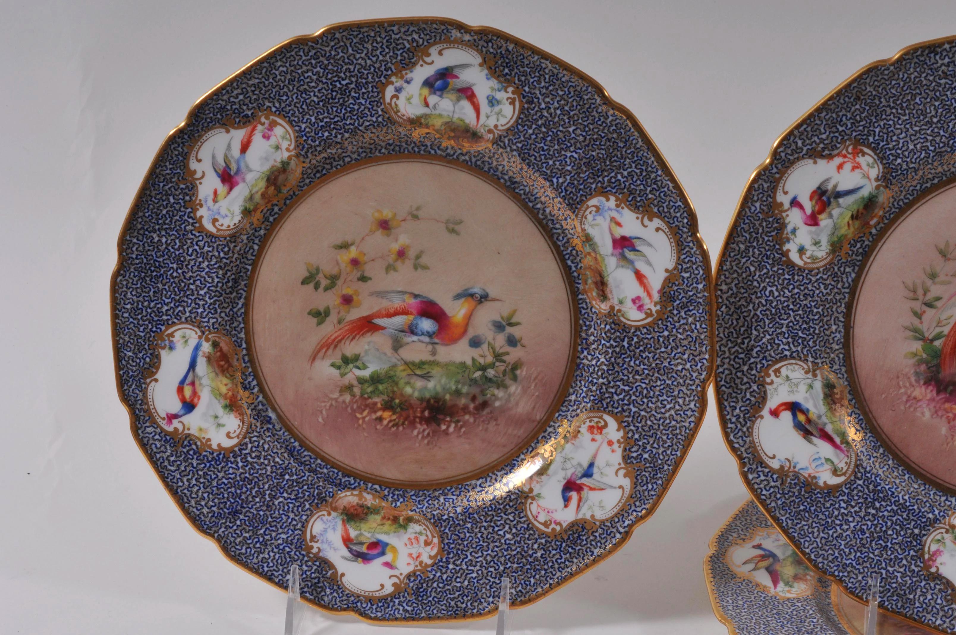 Late Victorian Set of 12 Royal Doulton Porcelain Plates Depicting Game Birds