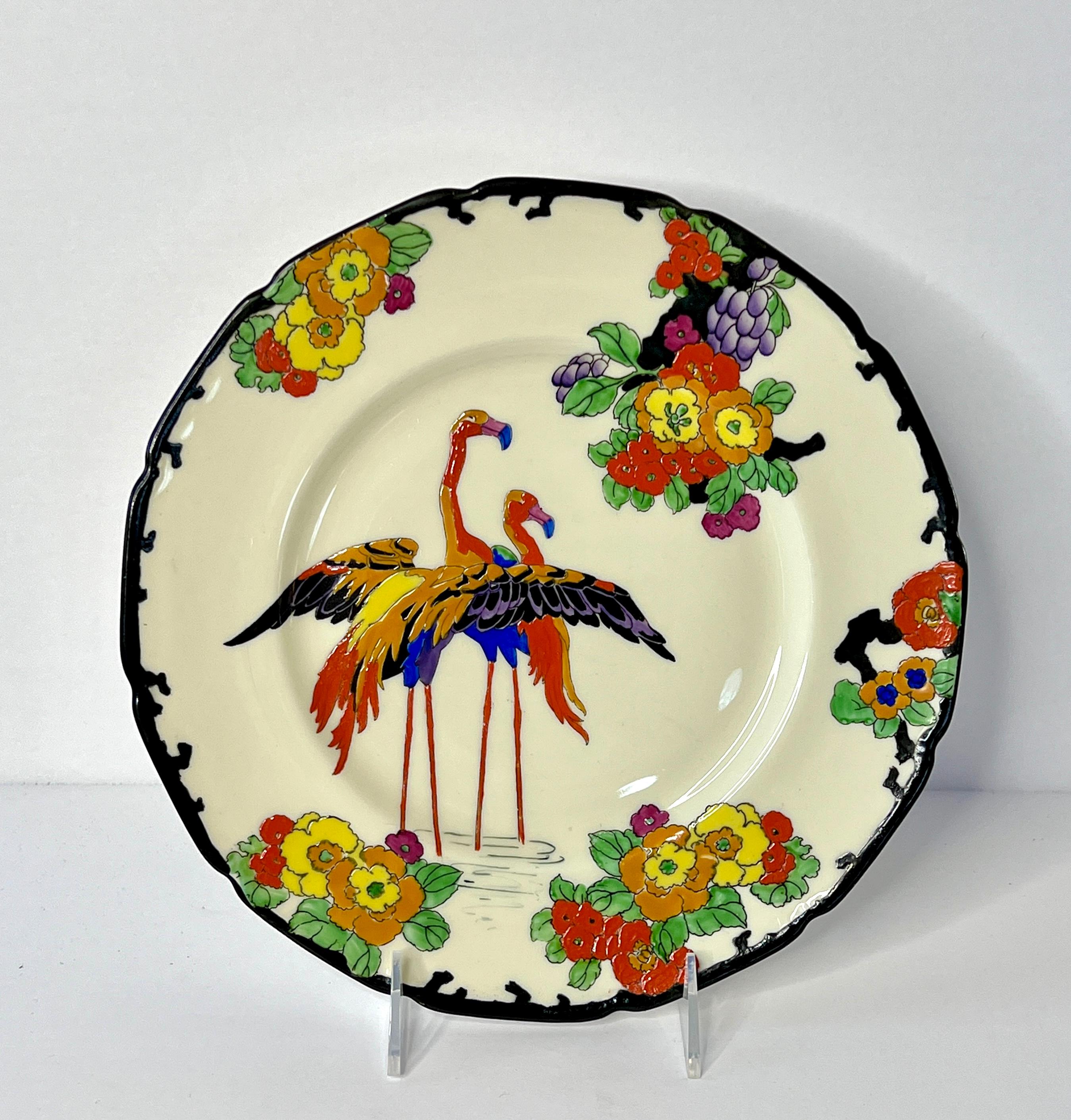 Set of 12 Royal Doulton Vibrant Enamel Art Deco Flamingo Dinner Plates 2