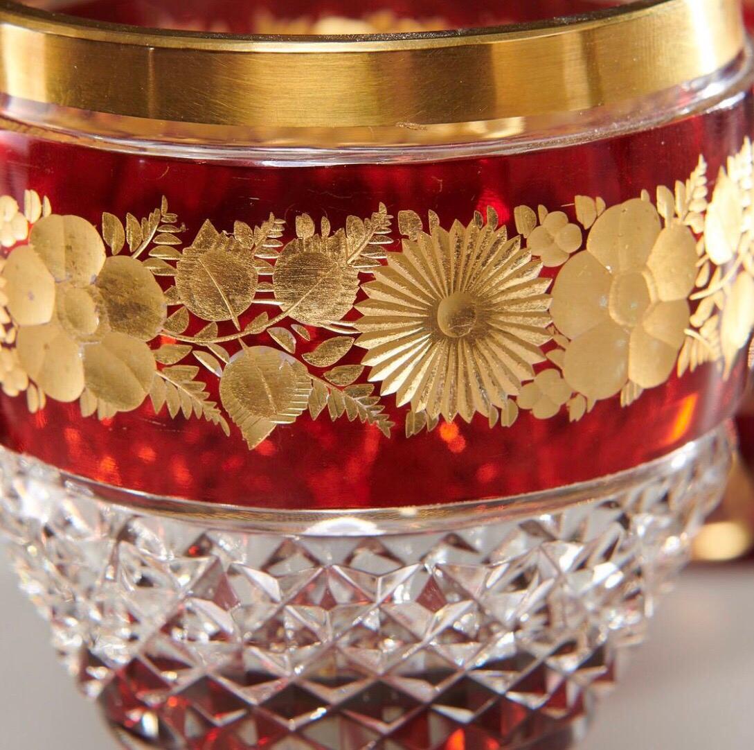 Czech Set of 12 Ruby and Parcel-Gilt Bohemian Glasses, Late 19th Century For Sale