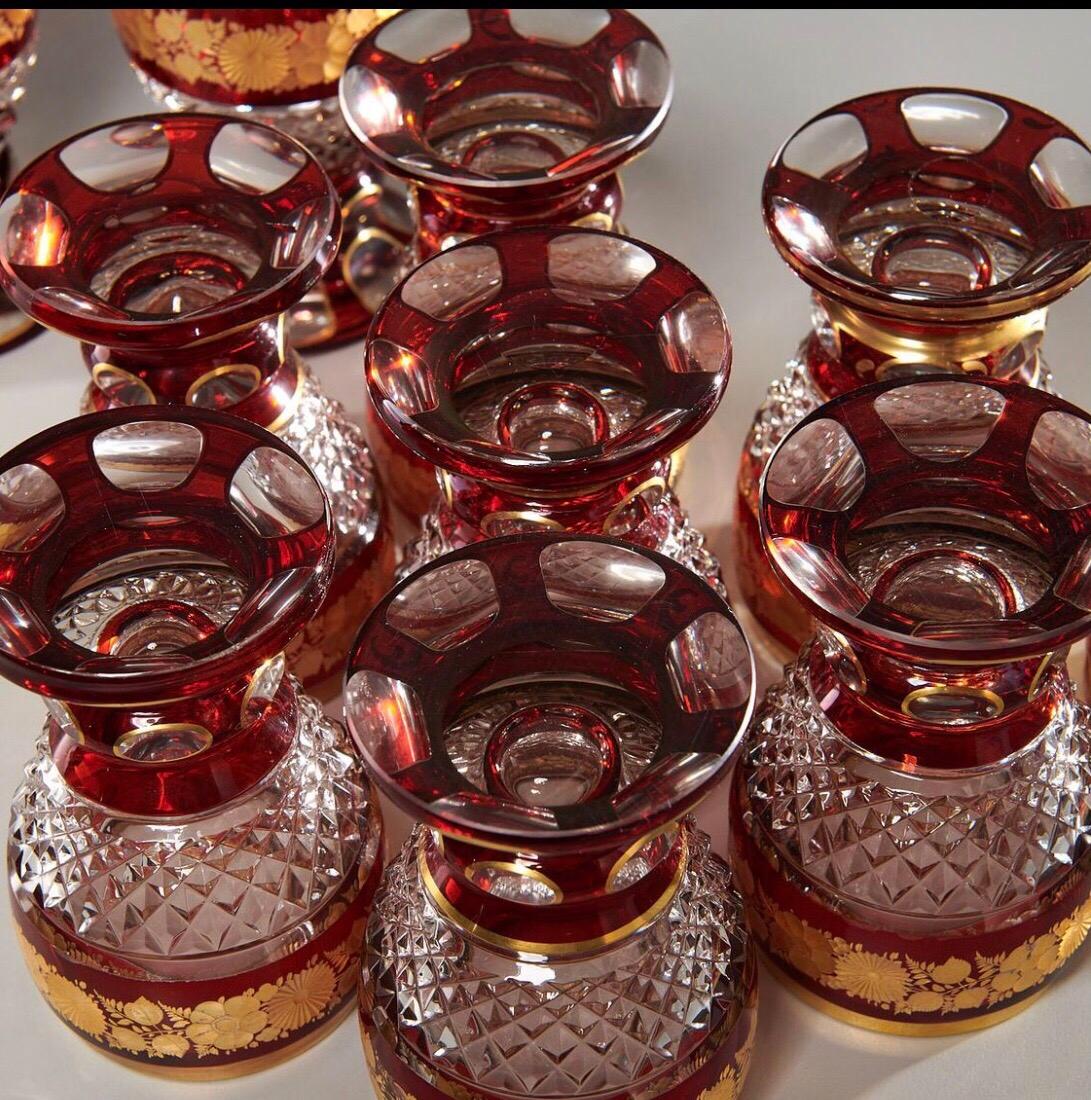 Set of 12 Ruby and Parcel-Gilt Bohemian Glasses, Late 19th Century In Good Condition For Sale In Spencertown, NY