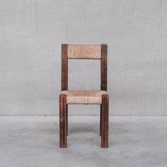 Set of 12 Rush and Oak Brutalist Mid-Century Dining Chairs