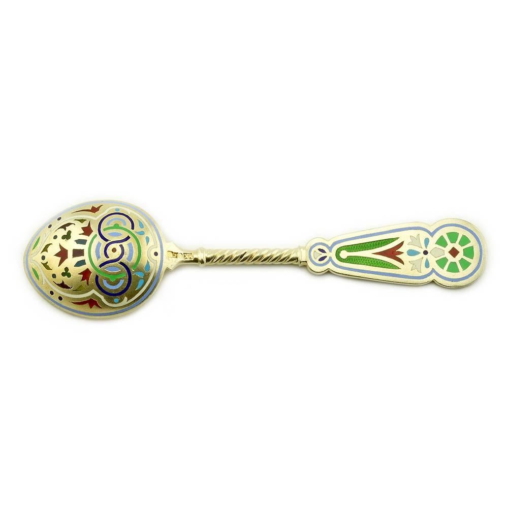 Set of 12 Russian Silver Gilt and Enamel Spoons by Khlebnikov for Tiffany & Co. In Excellent Condition In Redmond, WA