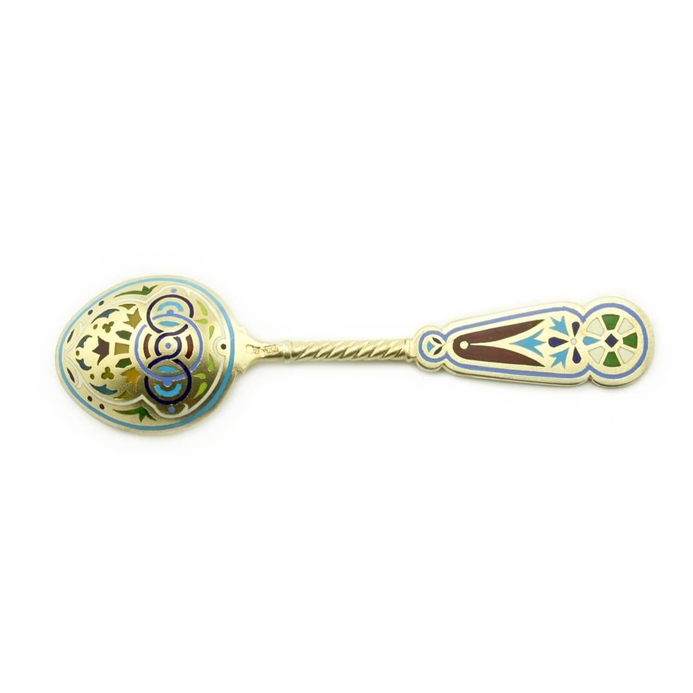 Set of 12 Russian Silver Gilt and Enamel Spoons by Khlebnikov for Tiffany & Co. 2