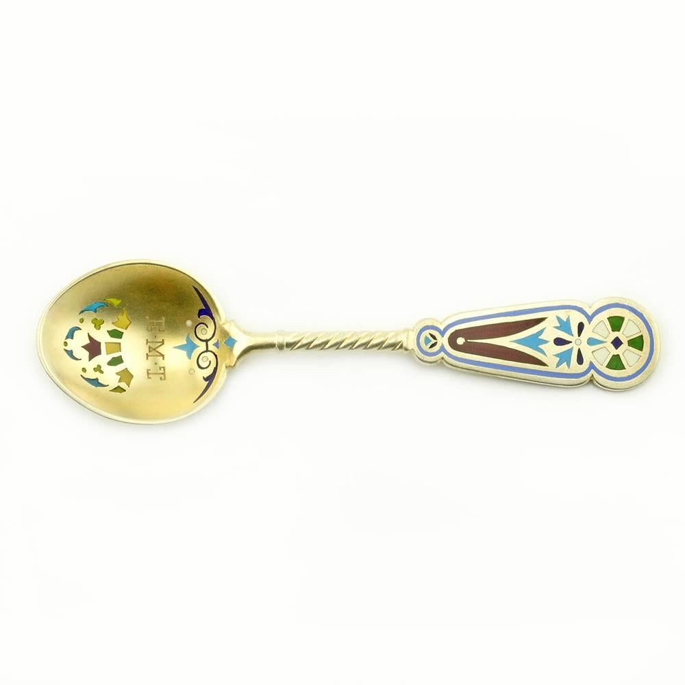 Set of 12 Russian Silver Gilt and Enamel Spoons by Khlebnikov for Tiffany & Co. 3