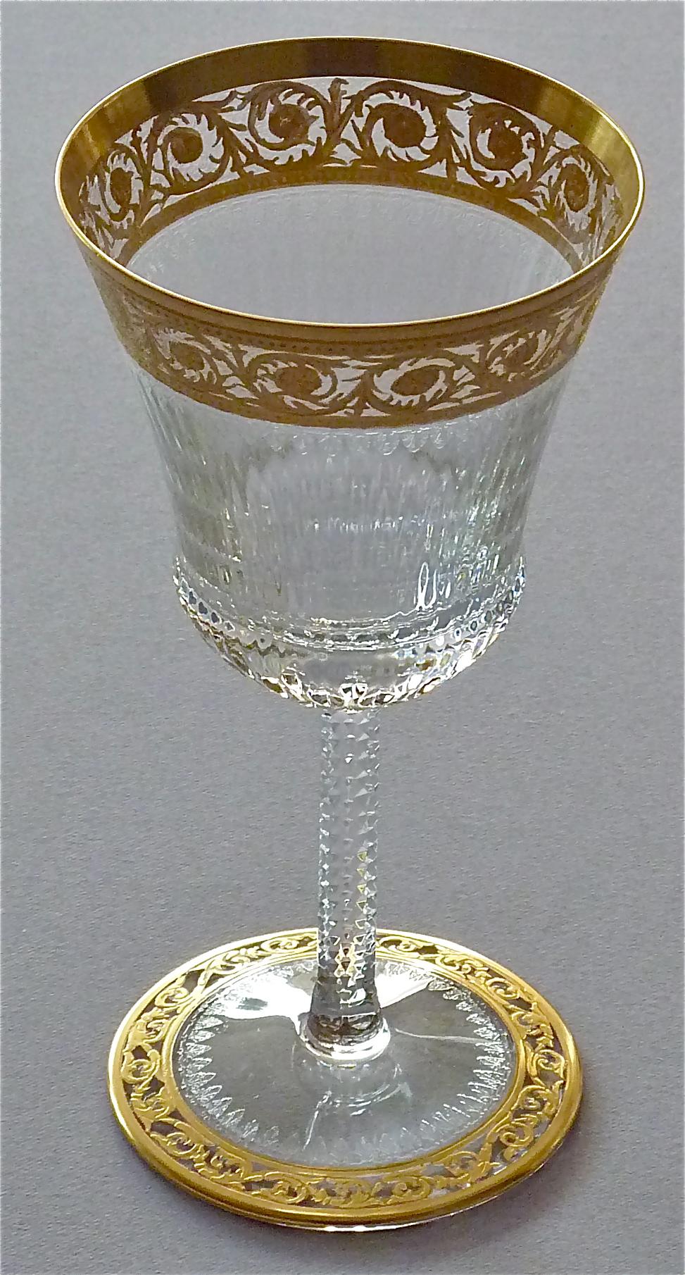 Satz von 12 Saint Louis vergoldet Kristall Weingläser Distel 1950er Jahre Französisch Stemware 11