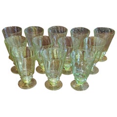 Set of 12 Salviati Venetian Green and Gold Flecked Beer or Water Glasses