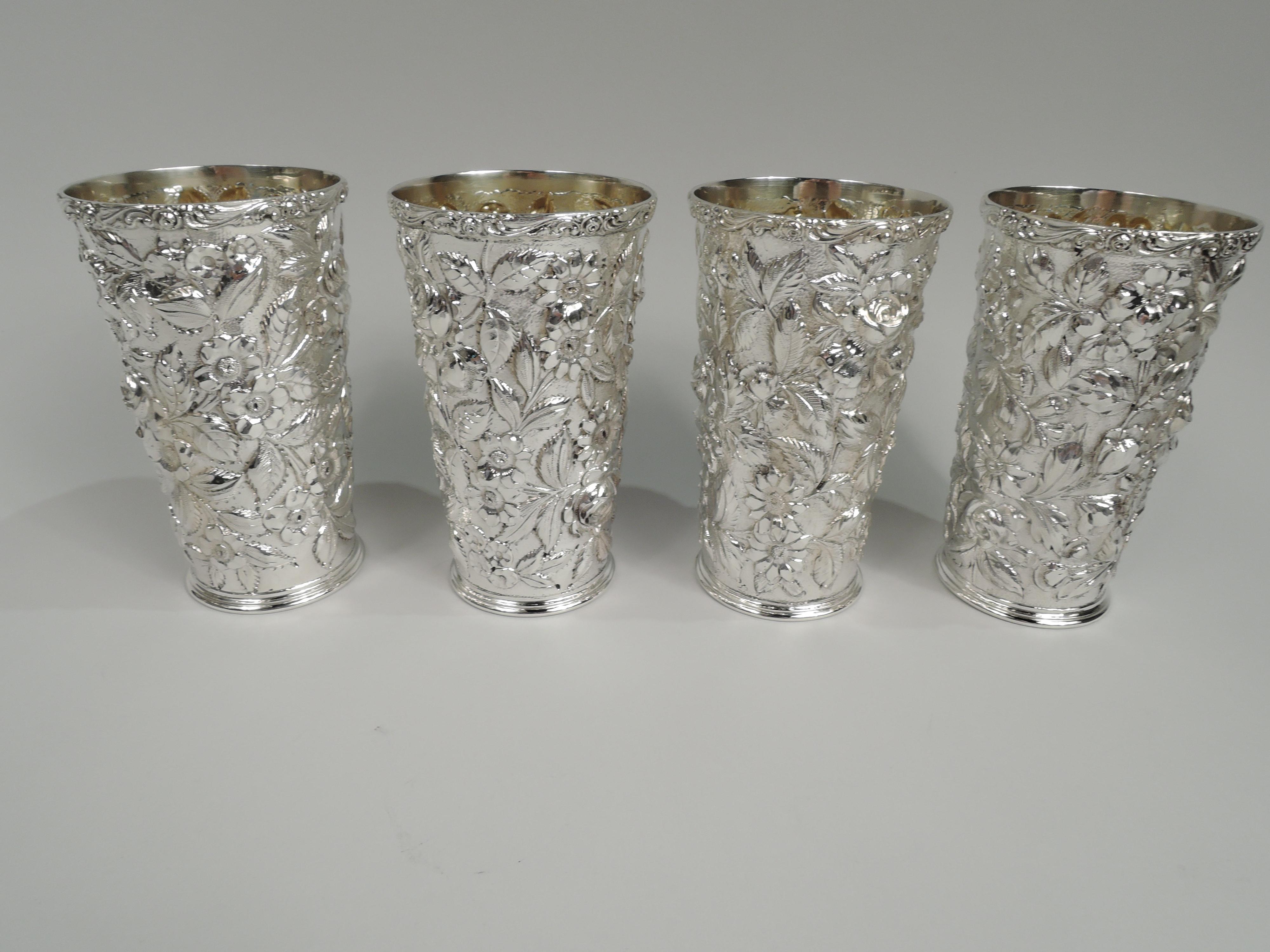 Edwardian Set of 12 Schofield Baltimore Repousse Sterling Silver Highballs