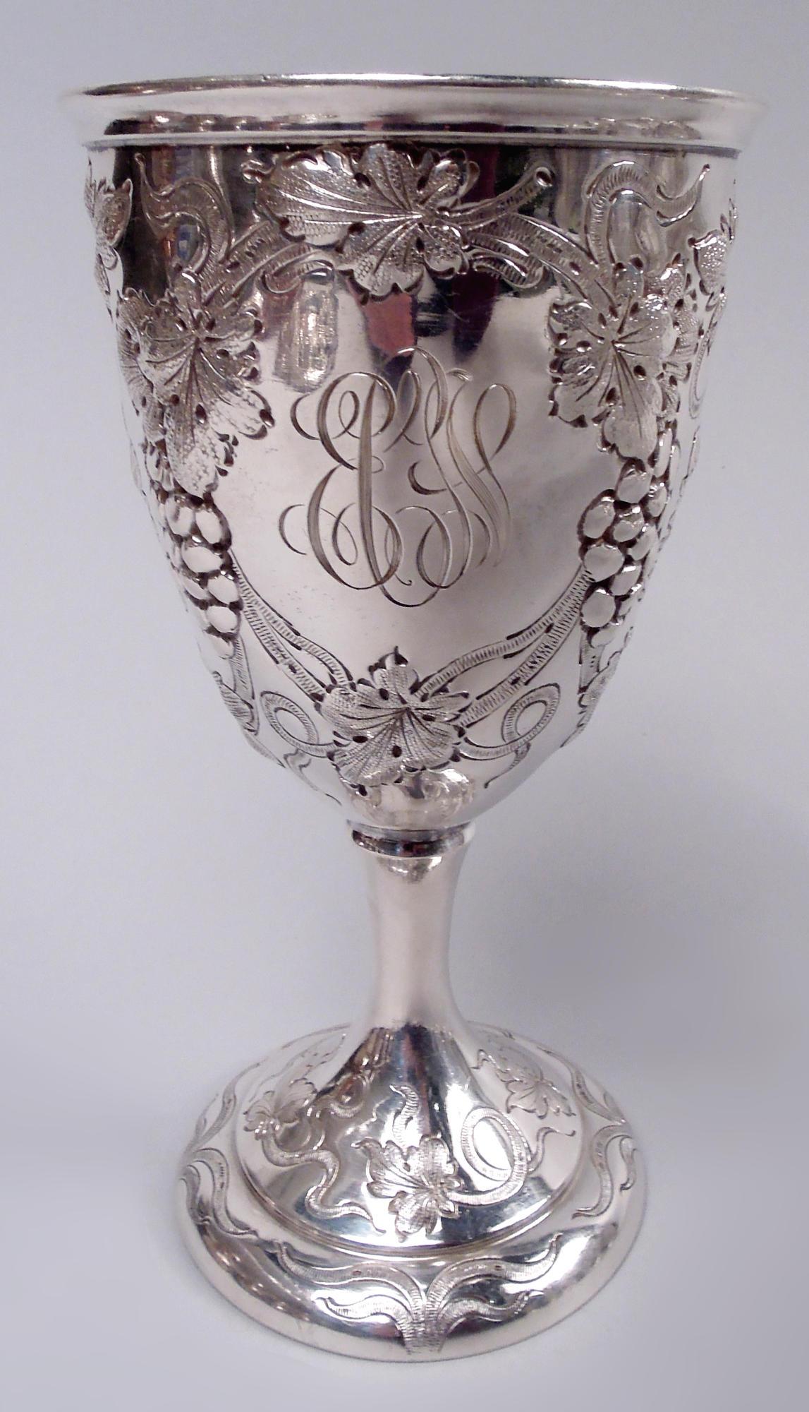 American Set of 12 Schofield Baltimore Sterling Silver Grapevine Goblets For Sale