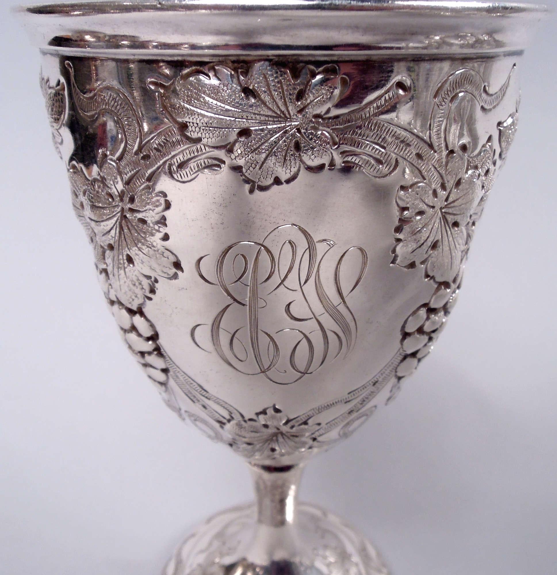 Set of 12 Schofield Baltimore Sterling Silver Grapevine Goblets In Good Condition For Sale In New York, NY