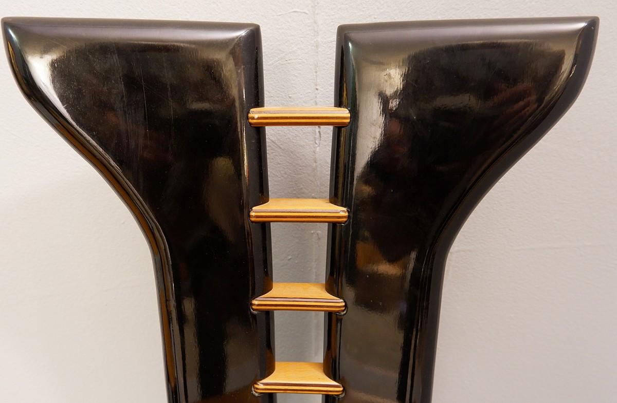 Set of 6 Sculptural 1970s Black Lacquer Pierre Cardin Chairs with Leather Seats In Good Condition In Brussels, BE