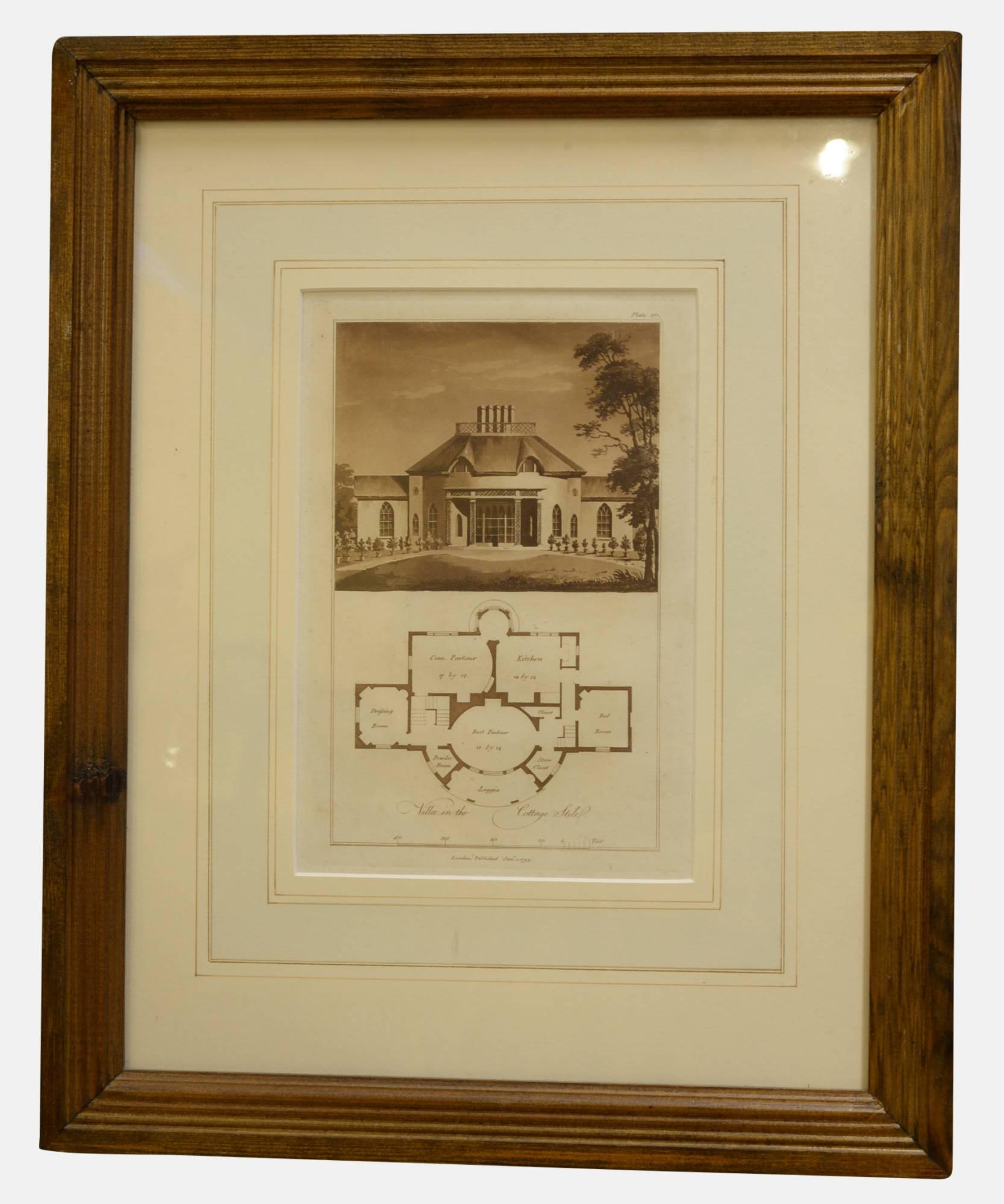 A set of 12 sepia prints of designs for cottage . Later frames.

circa 1830.
     