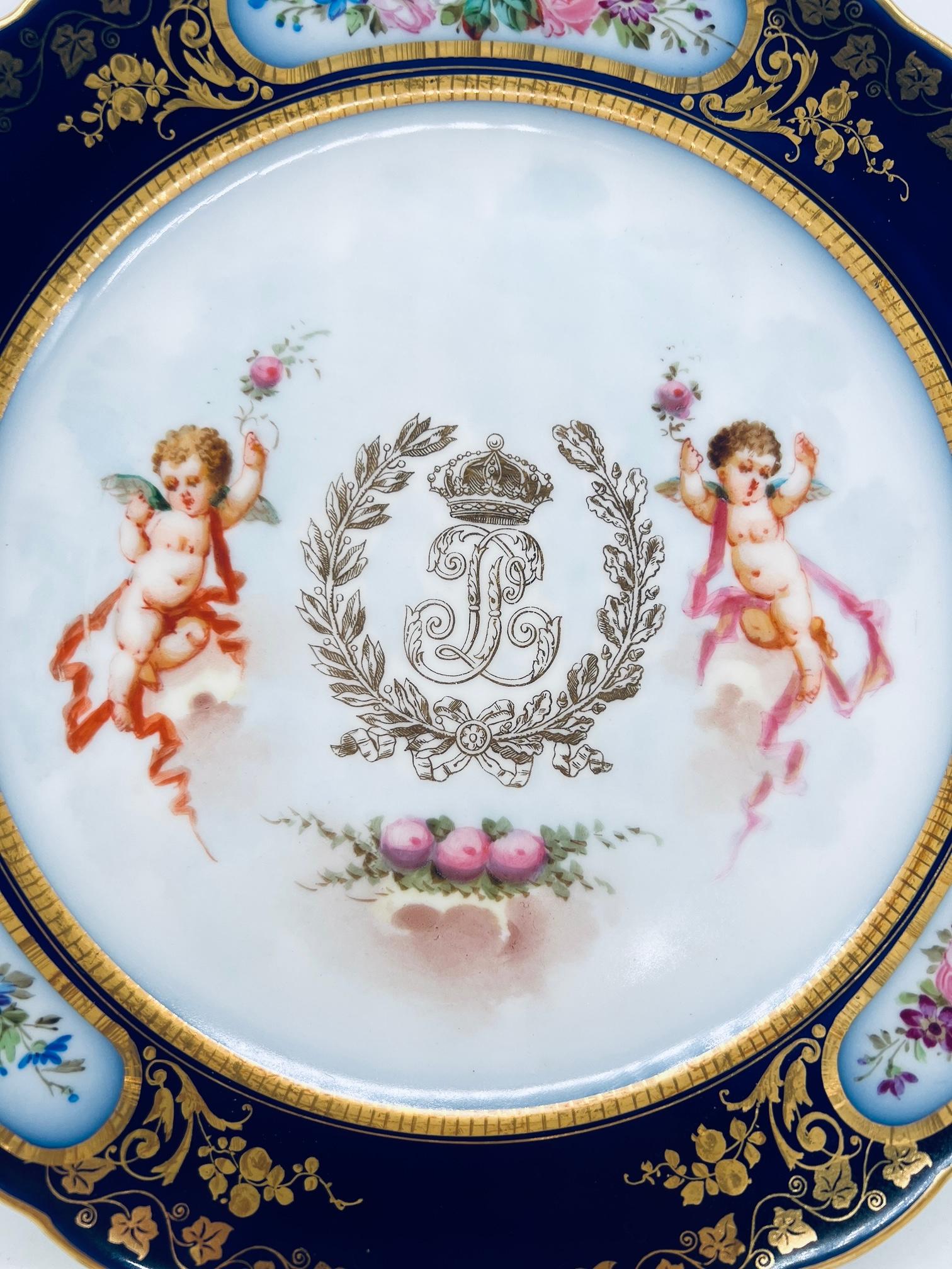 French Set of 12, Sevres 19th C., Chateau Des Tuileries 1846 Louis Phillippe Plates For Sale