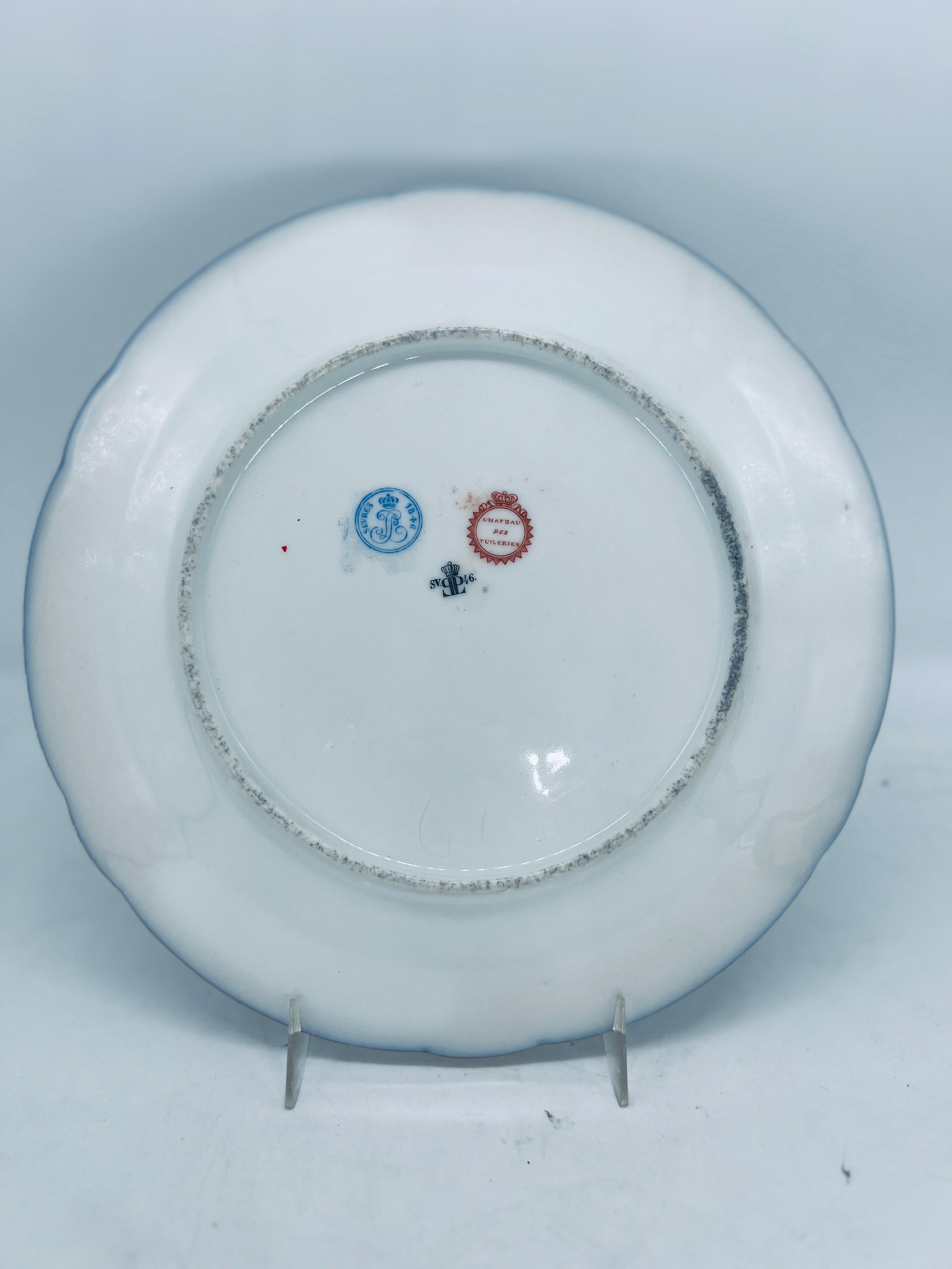 Porcelain Set of 12, Sevres 19th C., Chateau Des Tuileries 1846 Louis Phillippe Plates For Sale