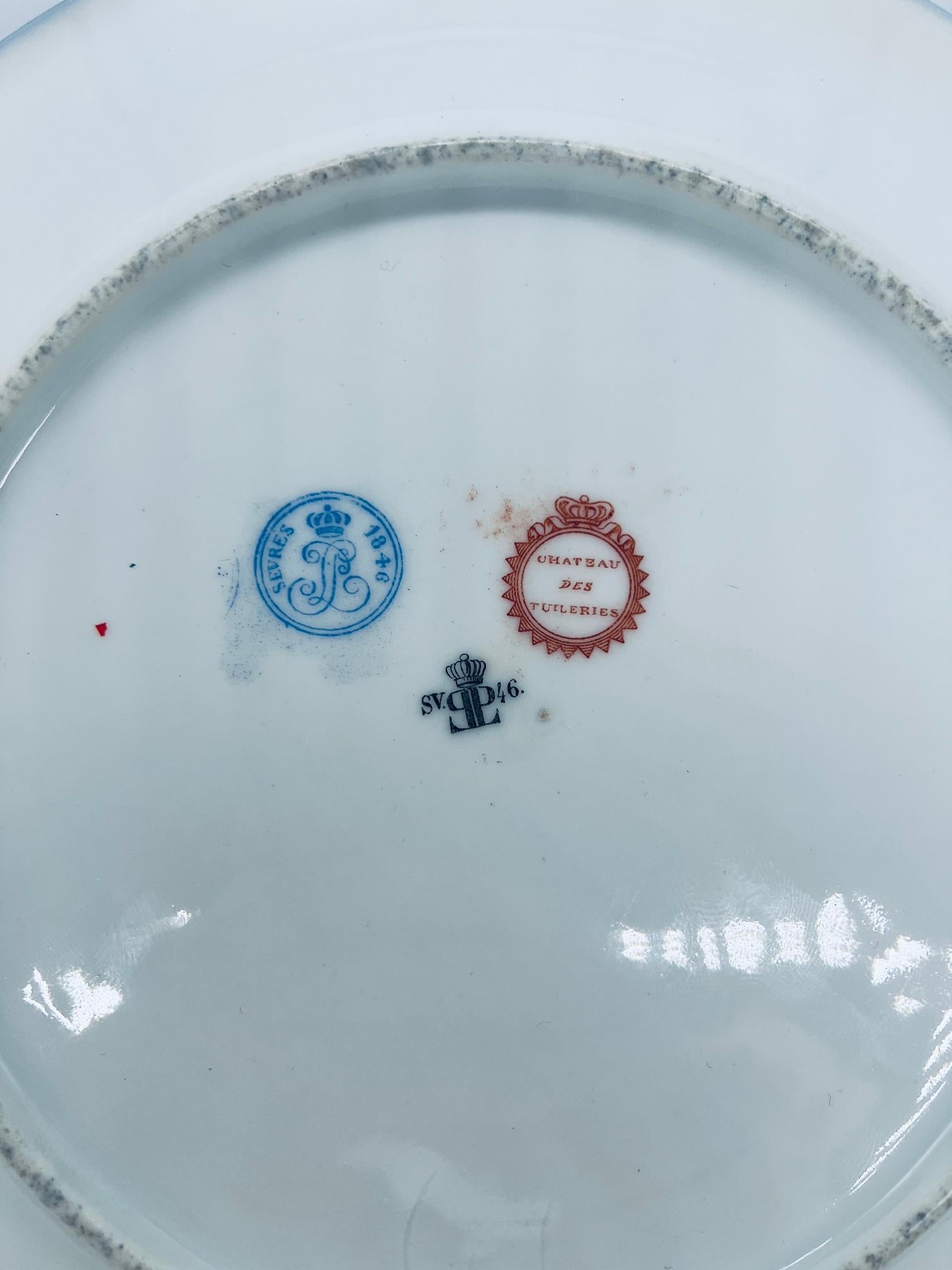 Set of 12, Sevres 19th C., Chateau Des Tuileries 1846 Louis Phillippe Plates For Sale 1