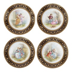 Set of 12 Sèvres Porcelain Plates with Hand-Painted Pastoral Scenes