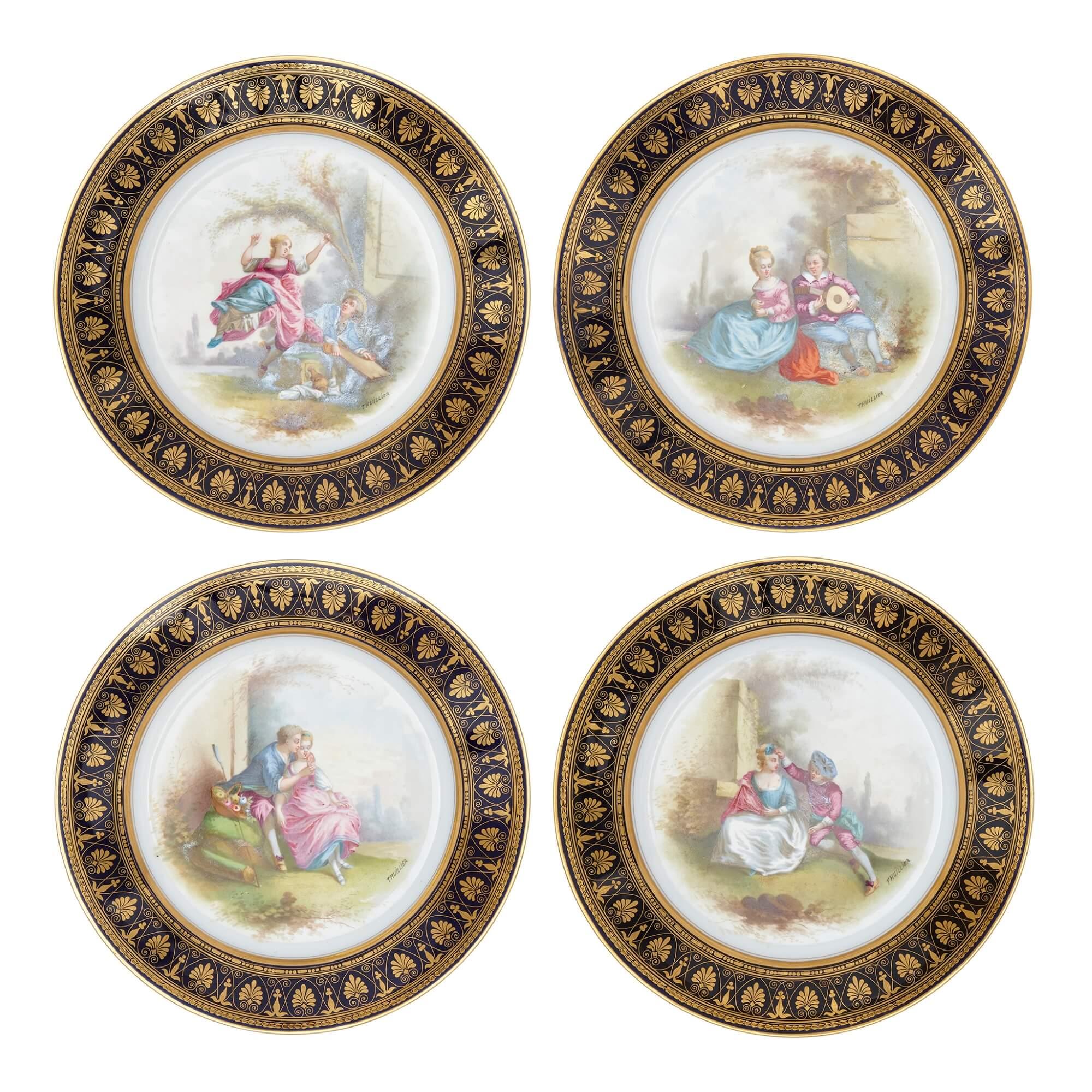 Napoleon III Set of 12 Sèvres Porcelain Plates with Hand-Painted Pastoral Scenes For Sale