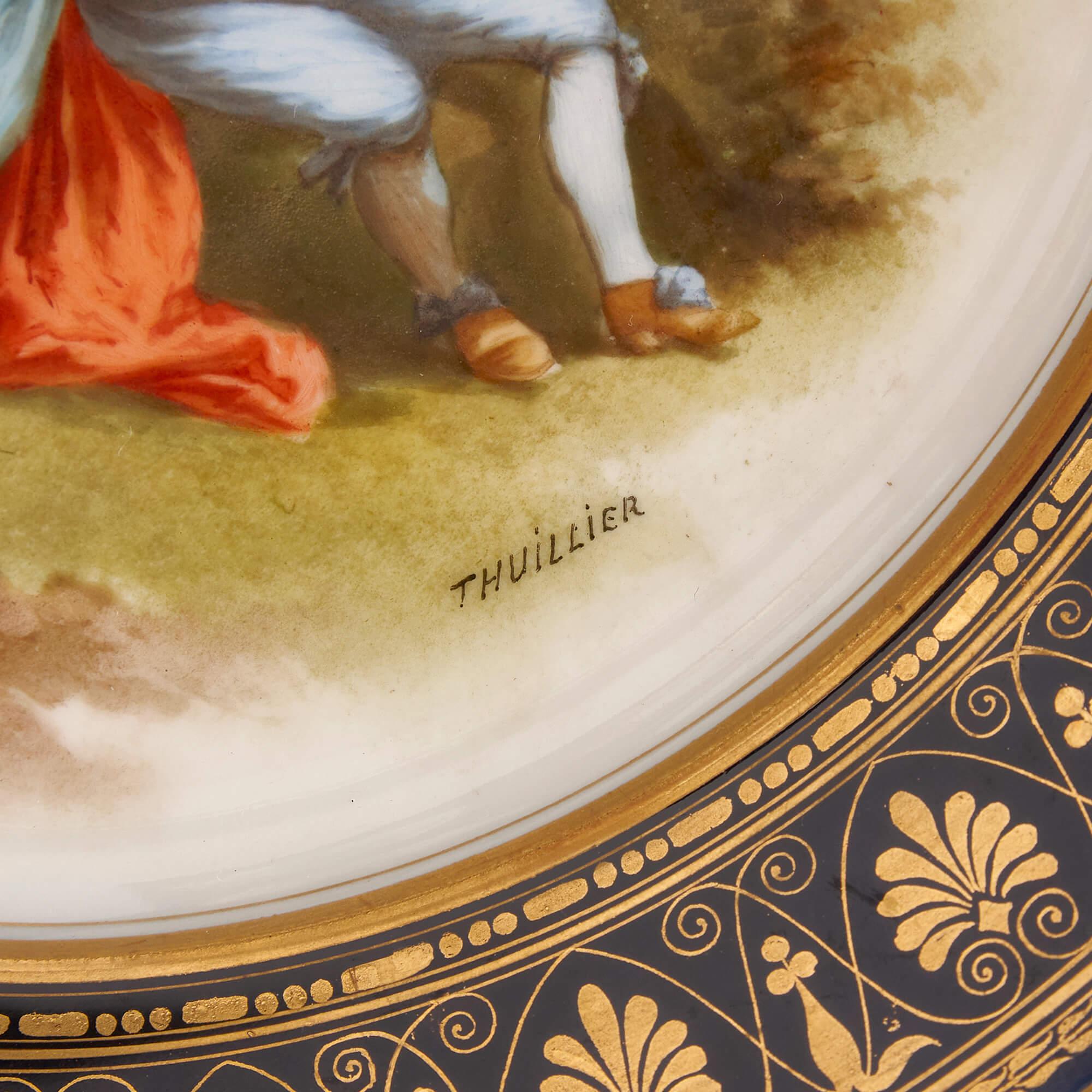 Lote de 12 Platos de Porcelana de Sèvres con Escenas Pastorales Pintadas a Mano Francés en venta